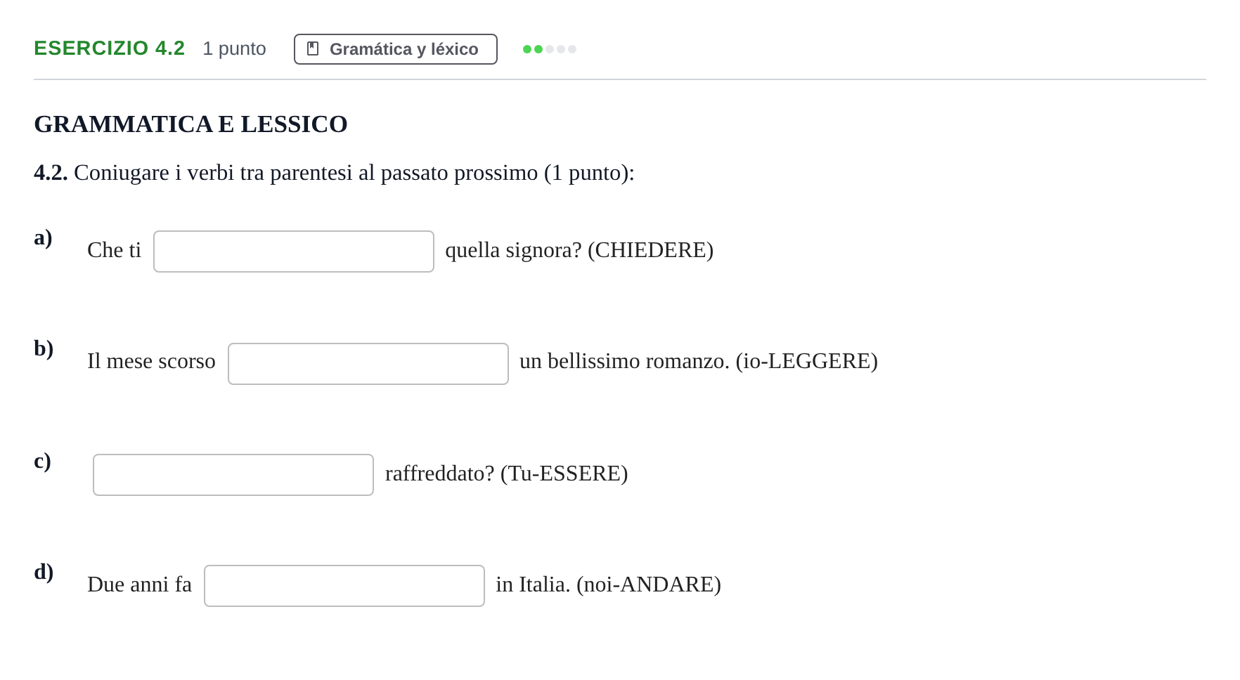 Enunciado: Ejercicio 4.2 · Italiano PAU Andalucía Examen 2 2020