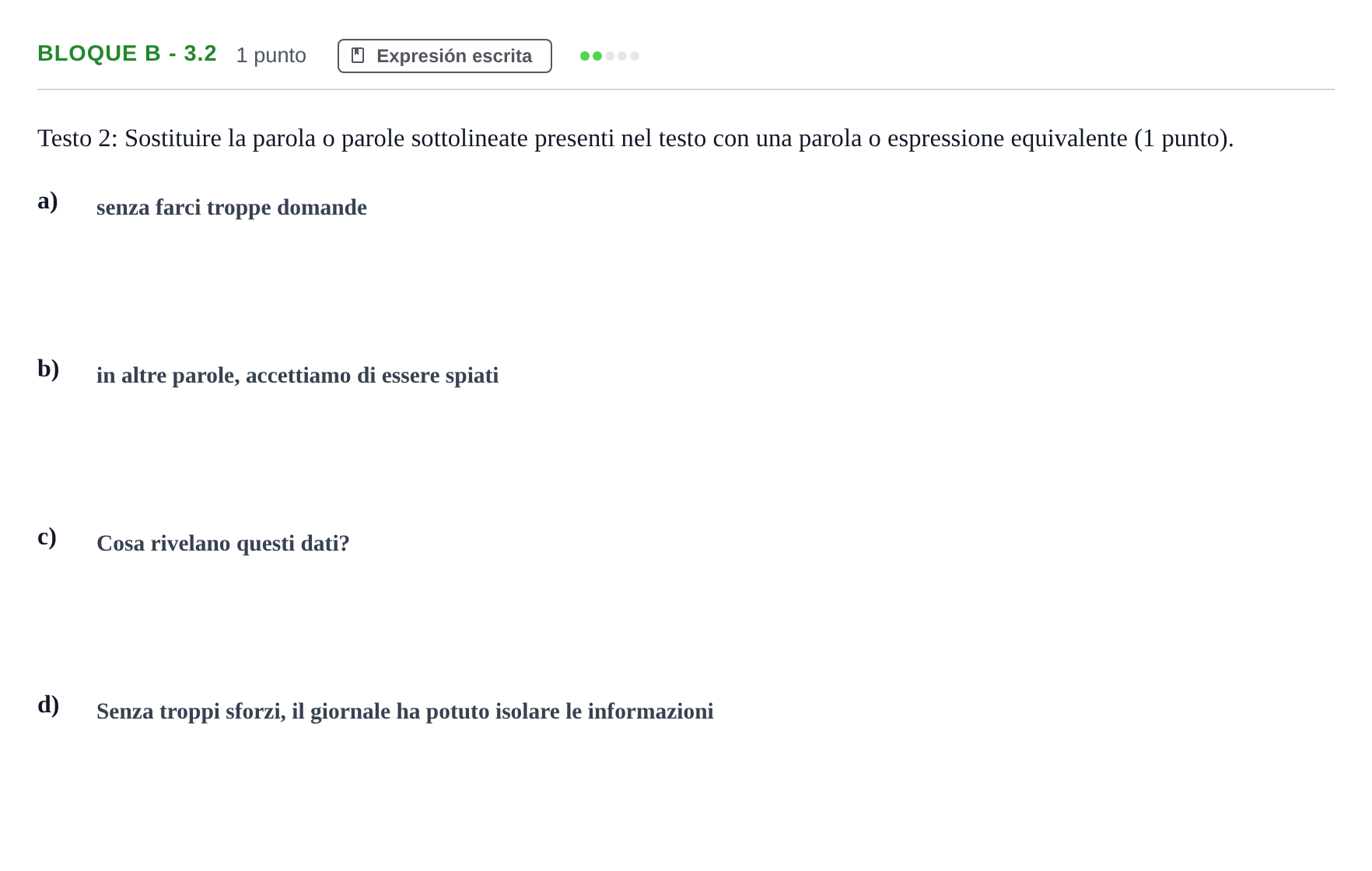 Enunciado: Bloque B - 3.2 · Italiano PAU Andalucía Examen 1 2020