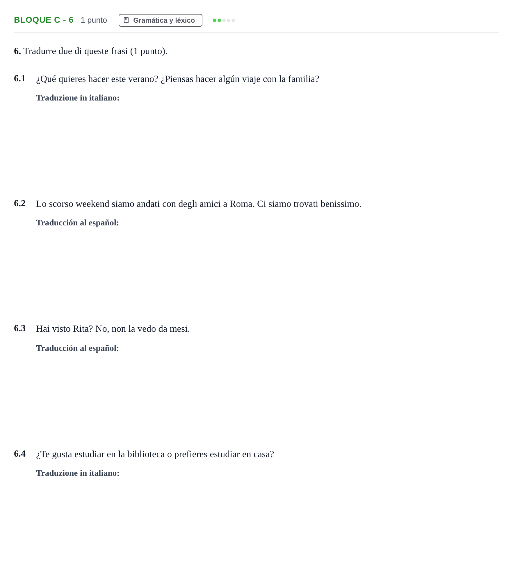 Enunciado: Bloque C - 6 · Italiano PAU Andalucía Examen 1 2020