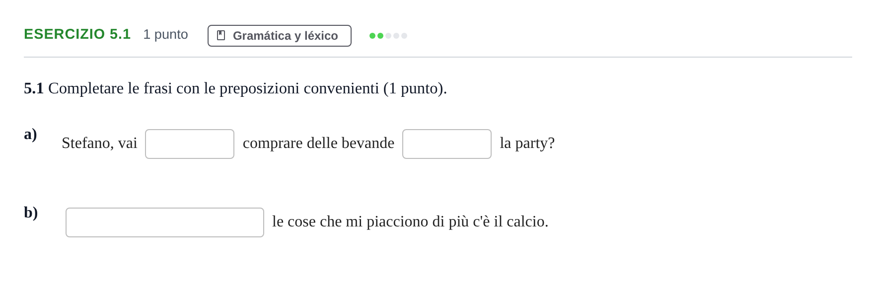Enunciado: Ejercicio 5.1 · Italiano PAU Andalucía Examen 3 2020