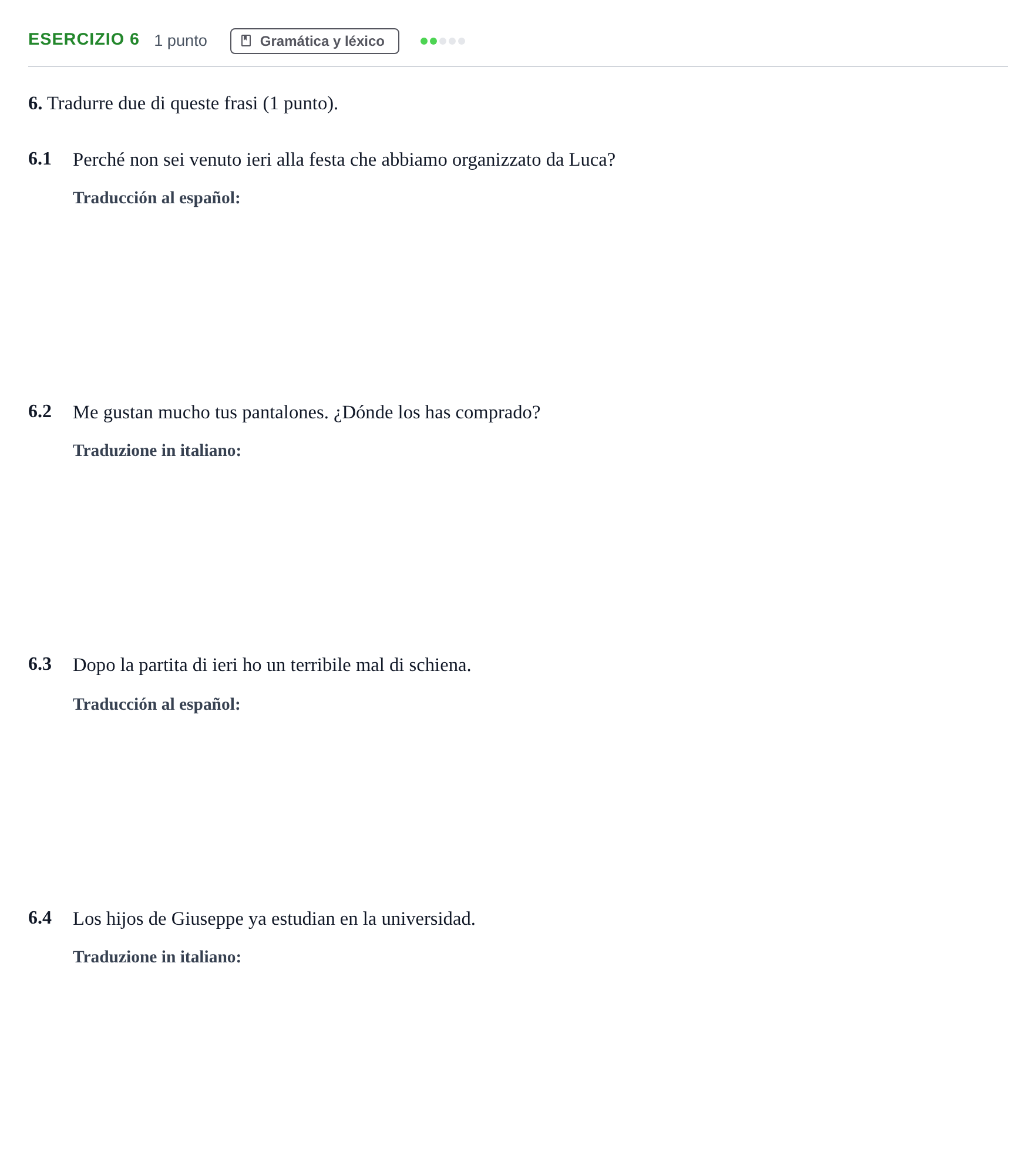 Enunciado: Problema 6 · Italiano PAU Andalucía Examen 3 2020