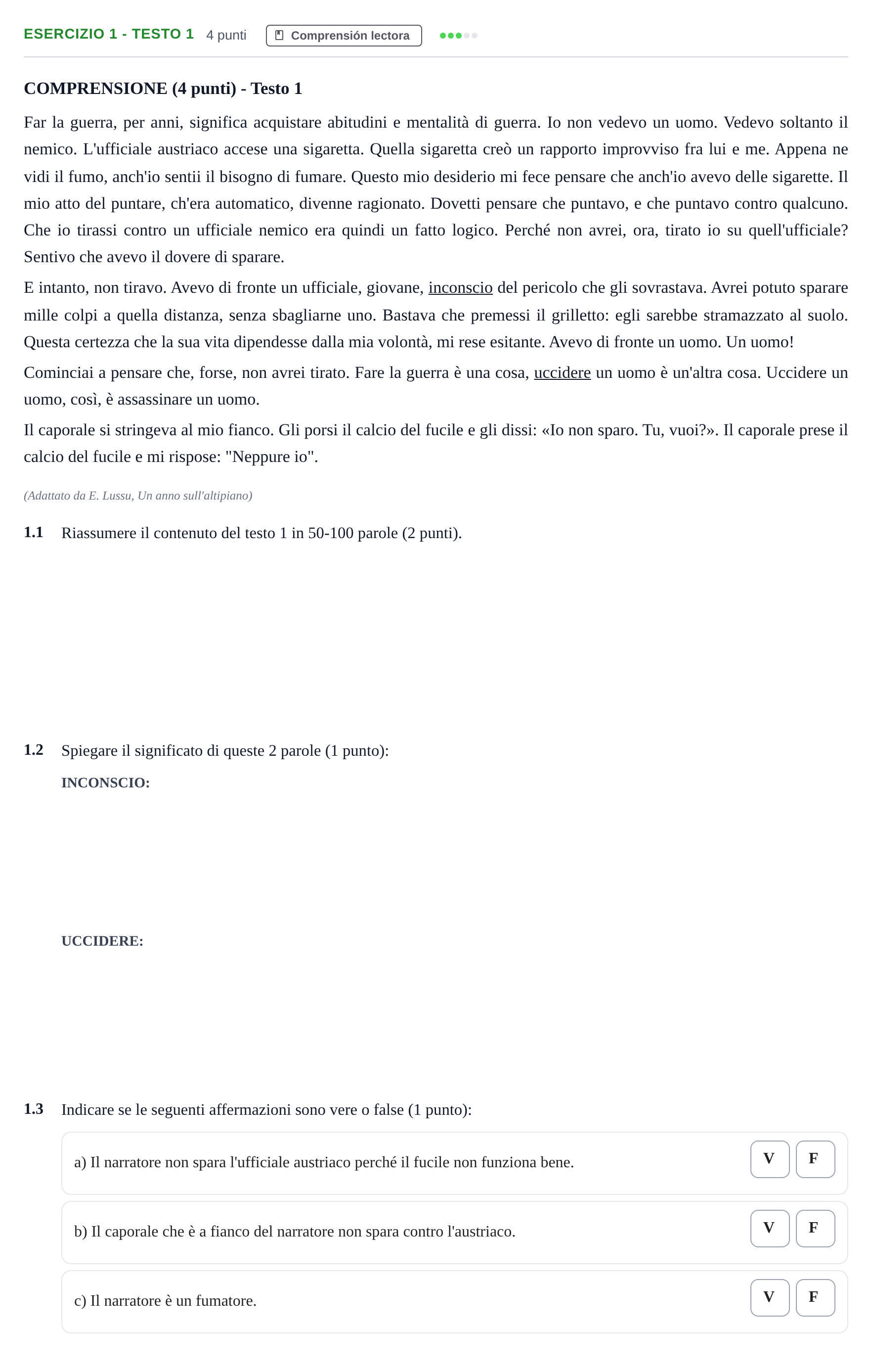 Enunciado: Ejercicio 1 - Testo 1 · Italiano PAU Andalucía Examen 4 2020