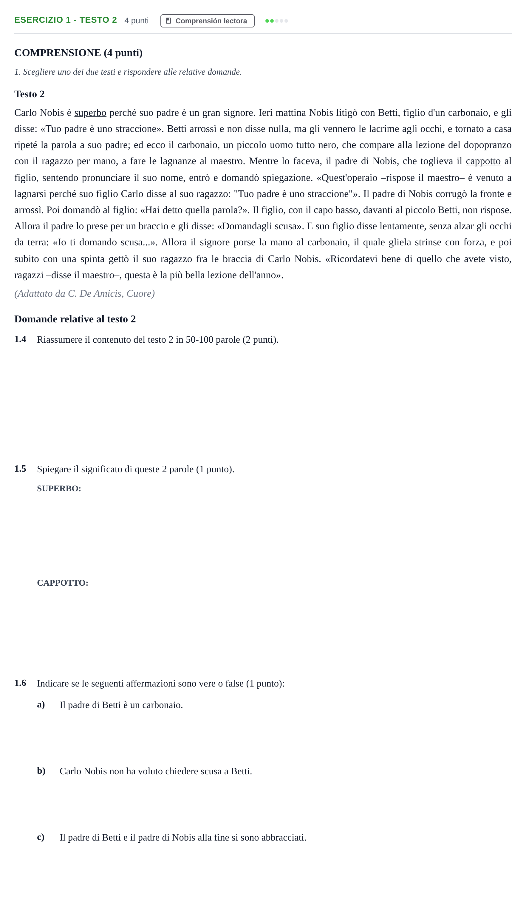 Enunciado: Ejercicio 1 - Testo 2 · Italiano PAU Andalucía Examen 4 2020