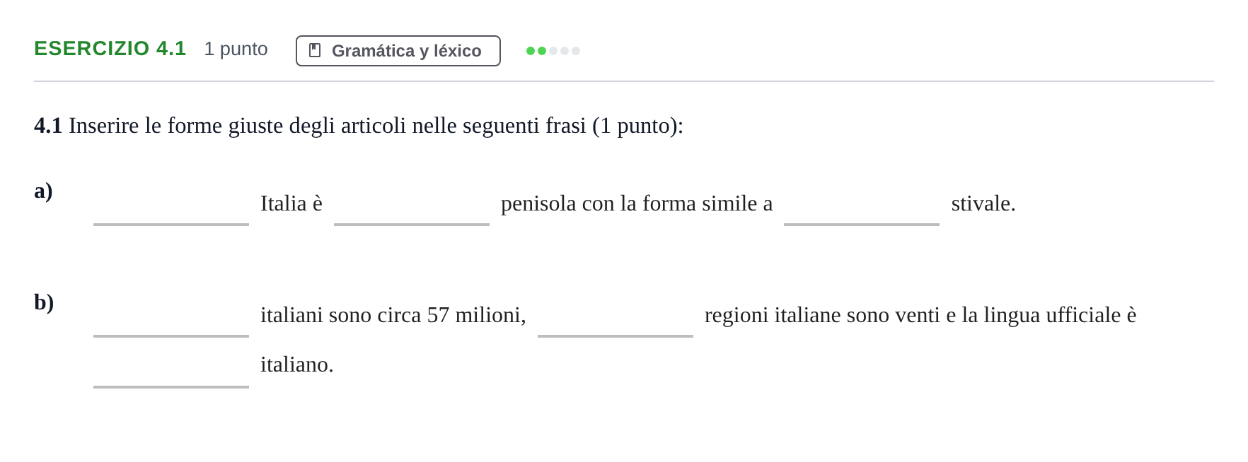 Enunciado: Ejercicio 4.1 · Italiano PAU Andalucía Examen 4 2020