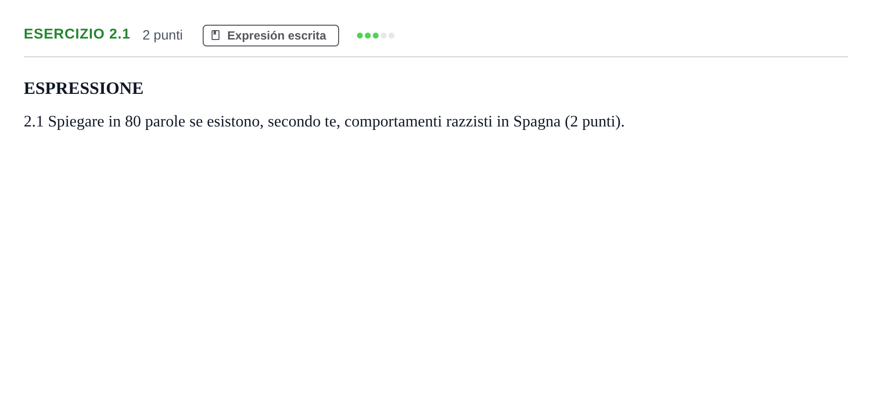 Enunciado: Ejercicio 2.1 · Italiano PAU Andalucía Examen 5 2020