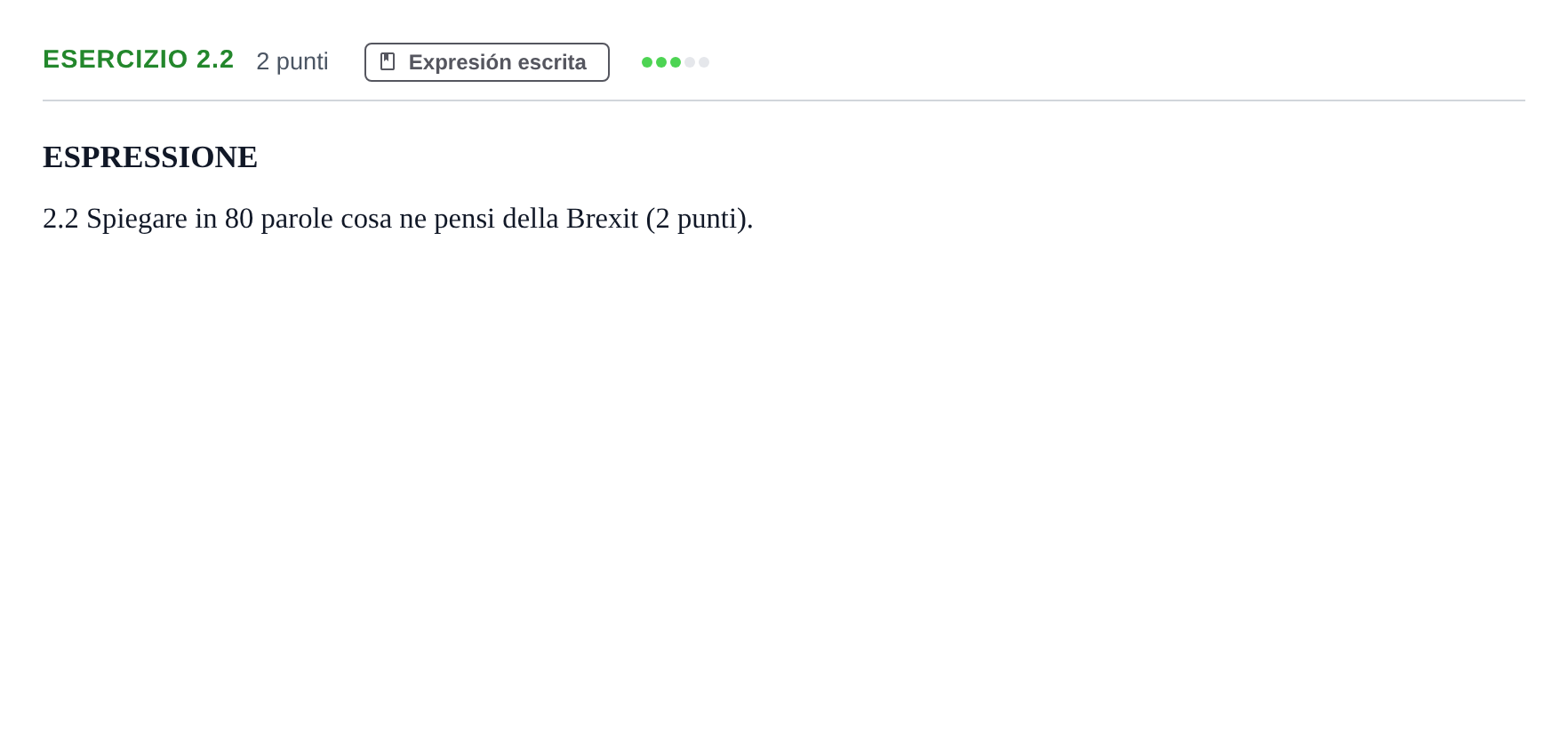 Enunciado: Ejercicio 2.2 · Italiano PAU Andalucía Examen 5 2020