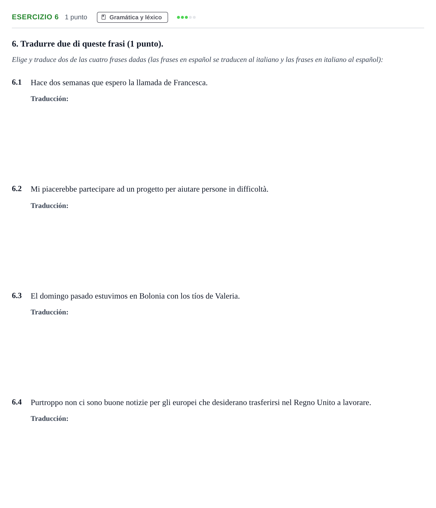Enunciado: Problema 6 · Italiano PAU Andalucía Examen 5 2020