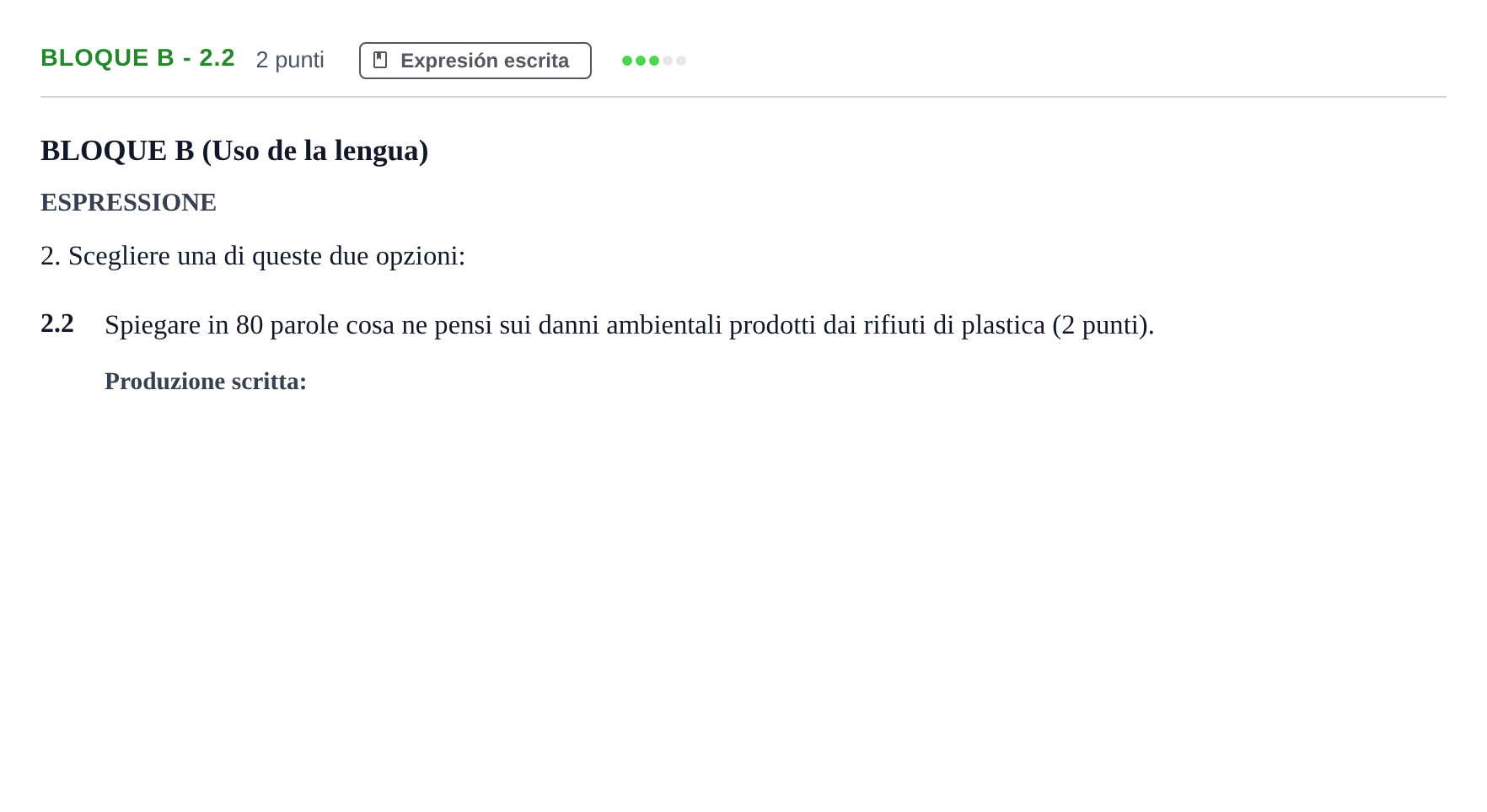 Enunciado: Bloque B - 2.2 · Italiano PAU Andalucía Examen 6 2020