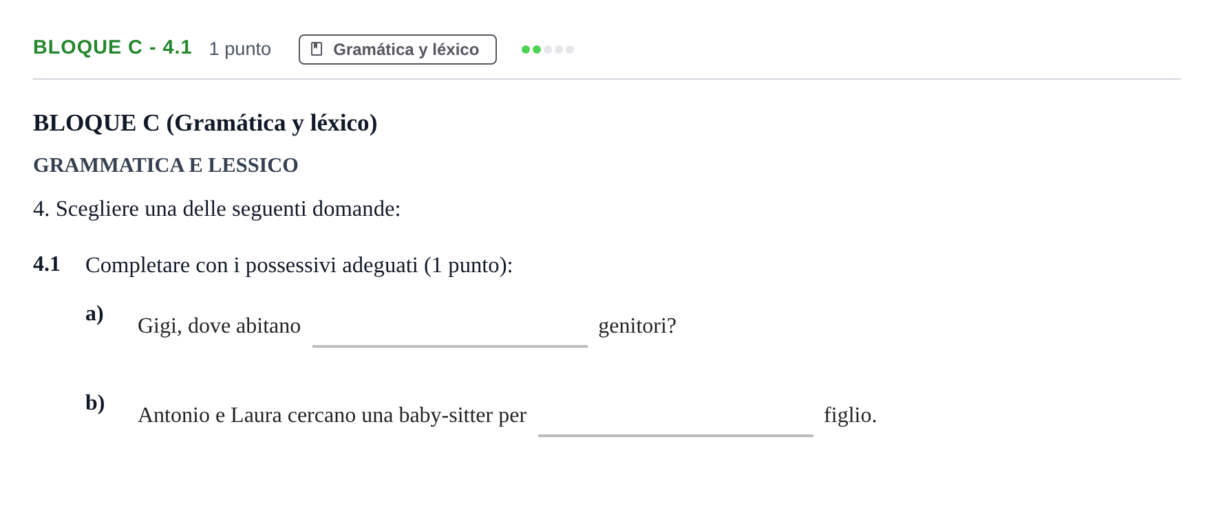 Enunciado: Bloque C - 4.1 · Italiano PAU Andalucía Examen 6 2020