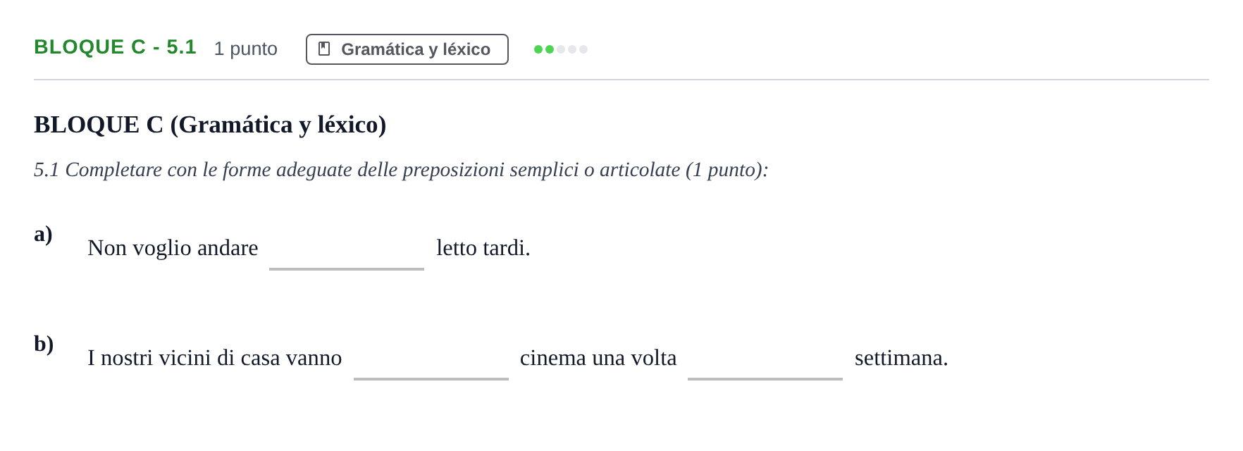Enunciado: Bloque C - 5.1 · Italiano PAU Andalucía Examen 6 2020