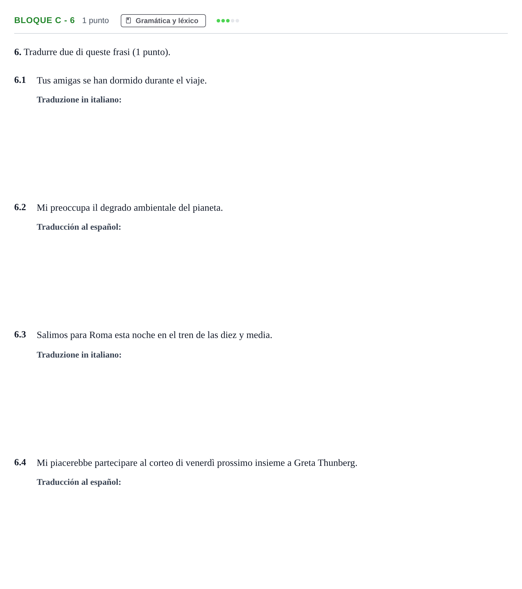 Enunciado: Bloque C - 6 · Italiano PAU Andalucía Examen 6 2020