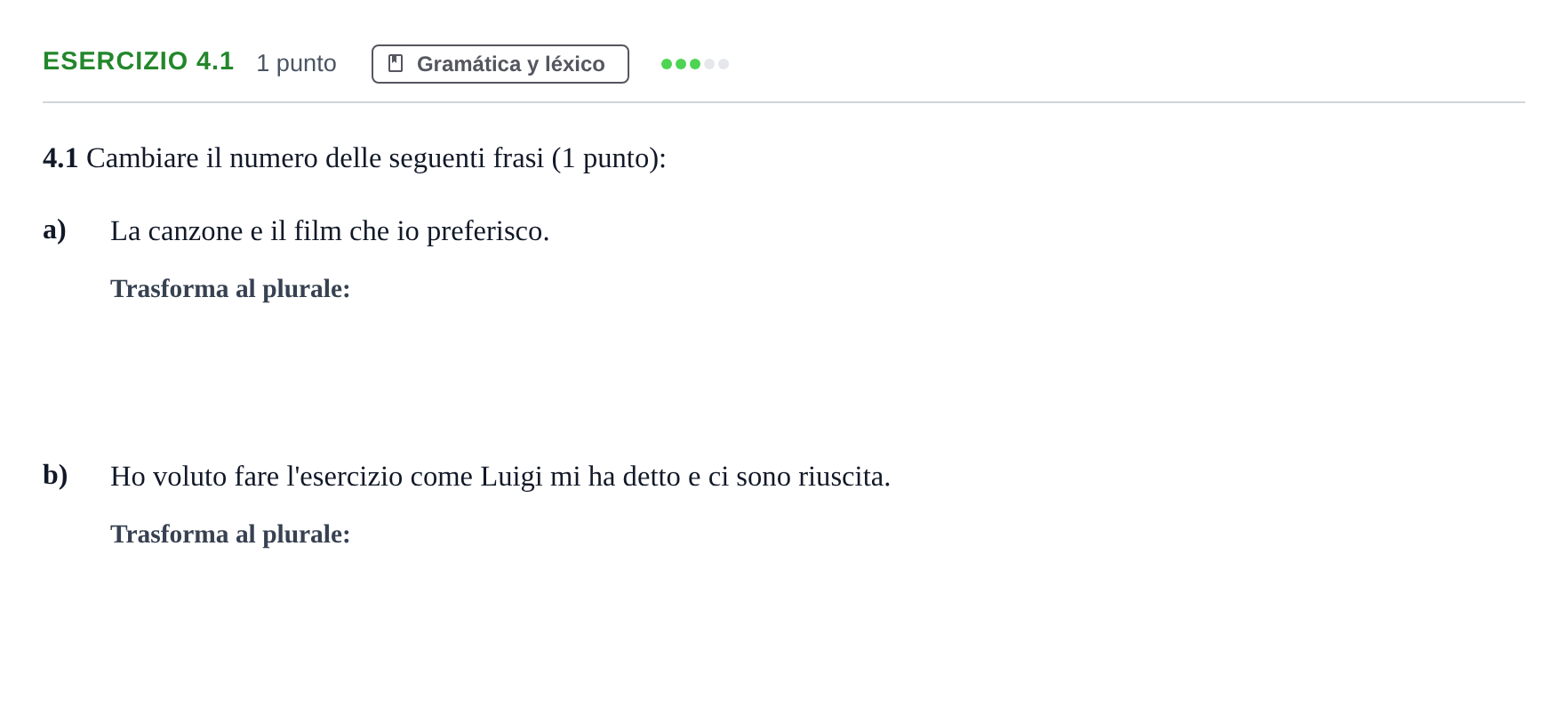 Enunciado: Ejercicio 4.1 · Italiano PAU Andalucía Examen 7 2020
