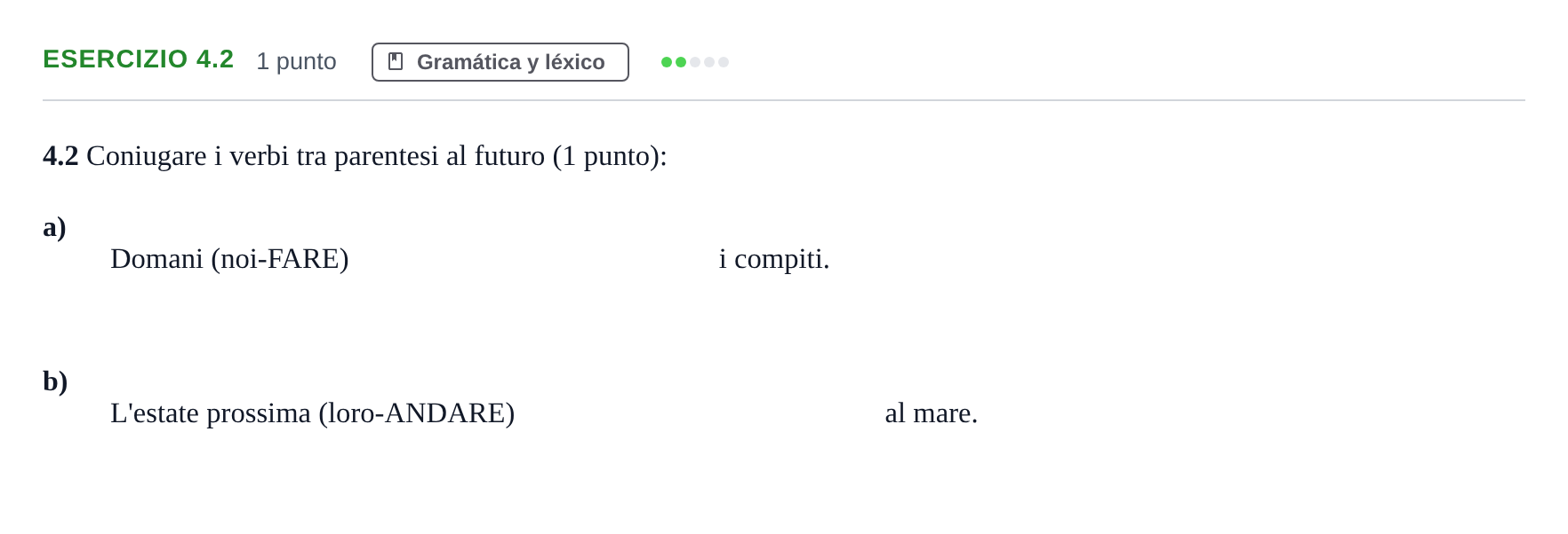 Enunciado: Ejercicio 4.2 · Italiano PAU Andalucía Examen 7 2020