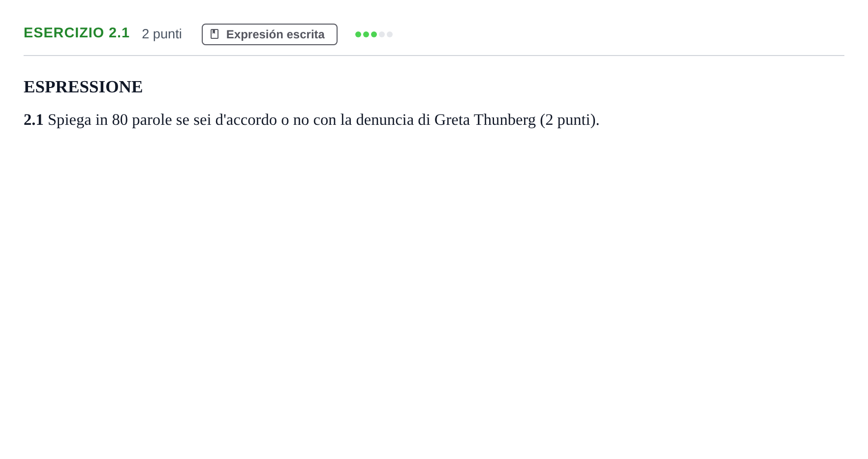 Enunciado: Ejercicio 2.1 · Italiano PAU Andalucía Examen 8 2020