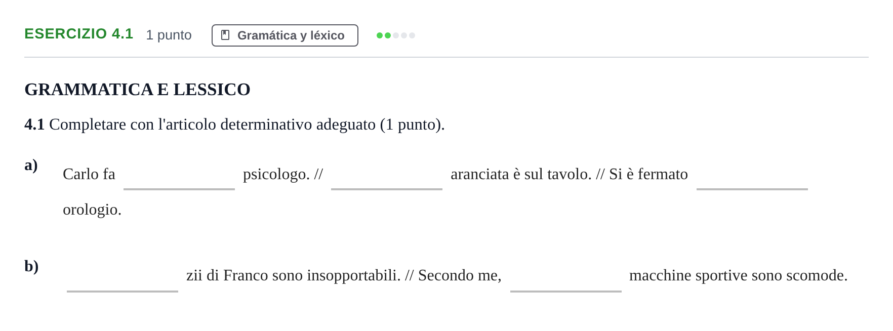 Enunciado: Ejercicio 4.1 · Italiano PAU Andalucía Examen 8 2020