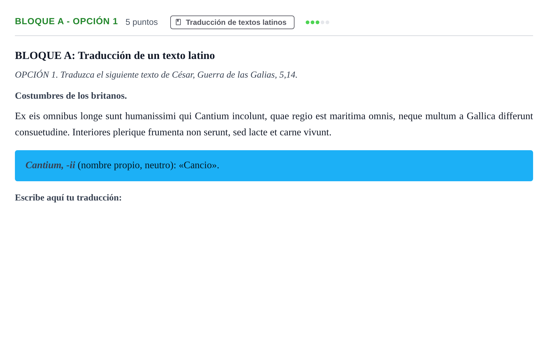 Enunciado: Bloque A - Opción 1 · Latín II PAU Andalucía Examen 1 2020