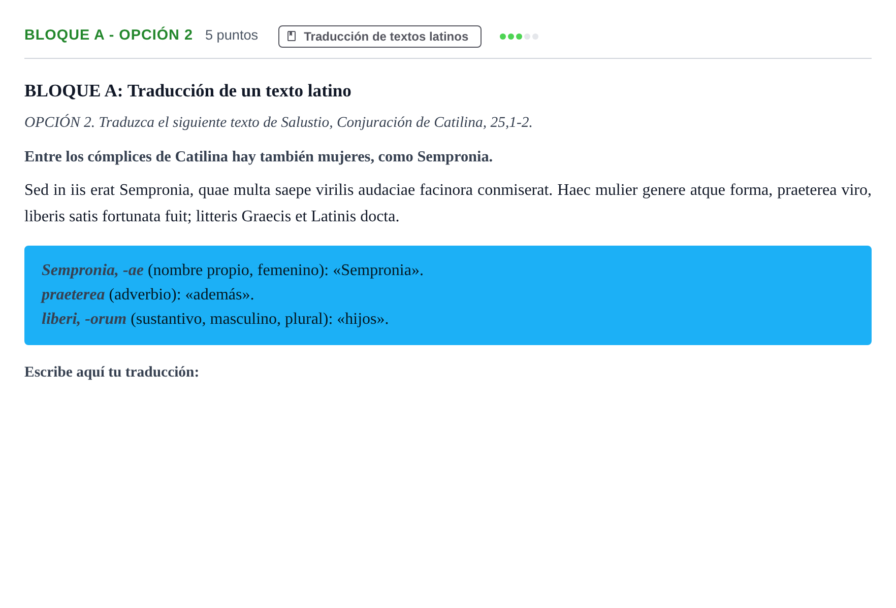 Enunciado: Bloque A - Opción 2 · Latín II PAU Andalucía Examen 1 2020
