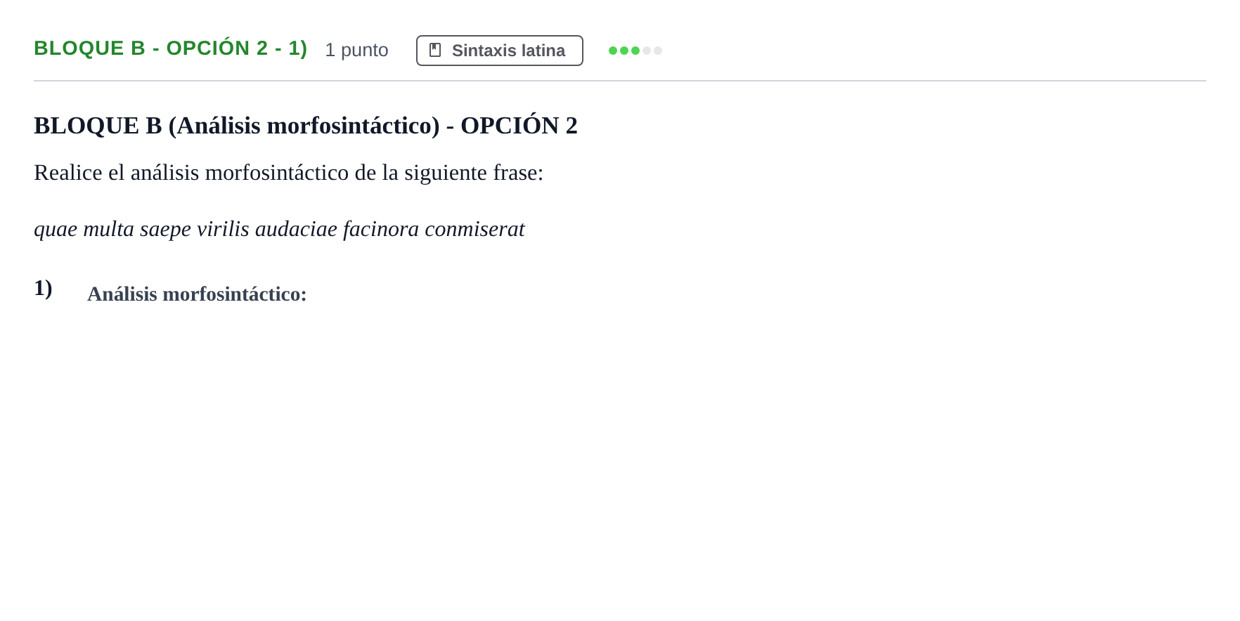 Enunciado: Bloque B - Opción 2 - 1) · Latín II PAU Andalucía Examen 1 2020