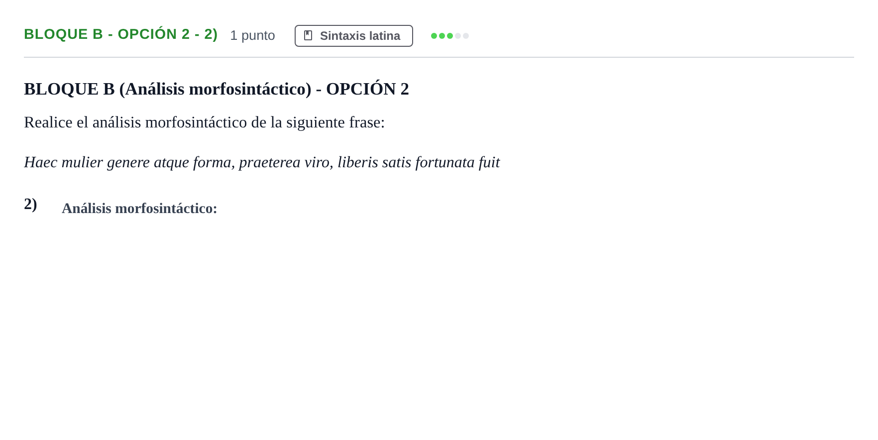 Enunciado: Bloque B - Opción 2 - 2) · Latín II PAU Andalucía Examen 1 2020
