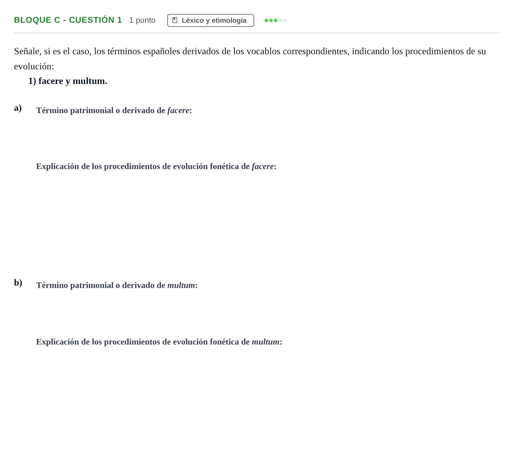 Enunciado: Bloque C - Cuestión 1 · Latín II PAU Andalucía Examen 1 2020