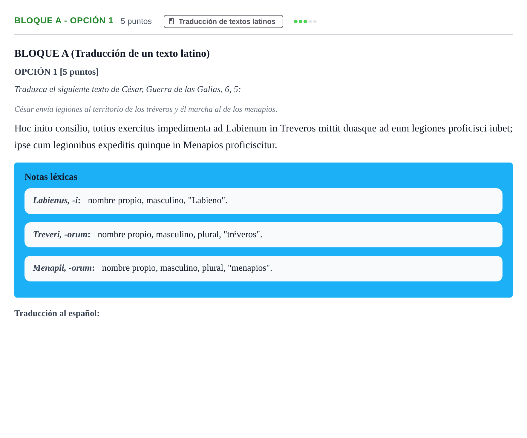 Enunciado: Bloque A - Opción 1 · Latín II PAU Andalucía Examen 2 2020