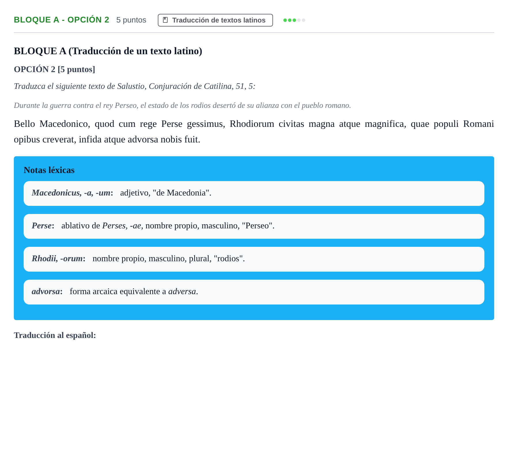Enunciado: Bloque A - Opción 2 · Latín II PAU Andalucía Examen 2 2020