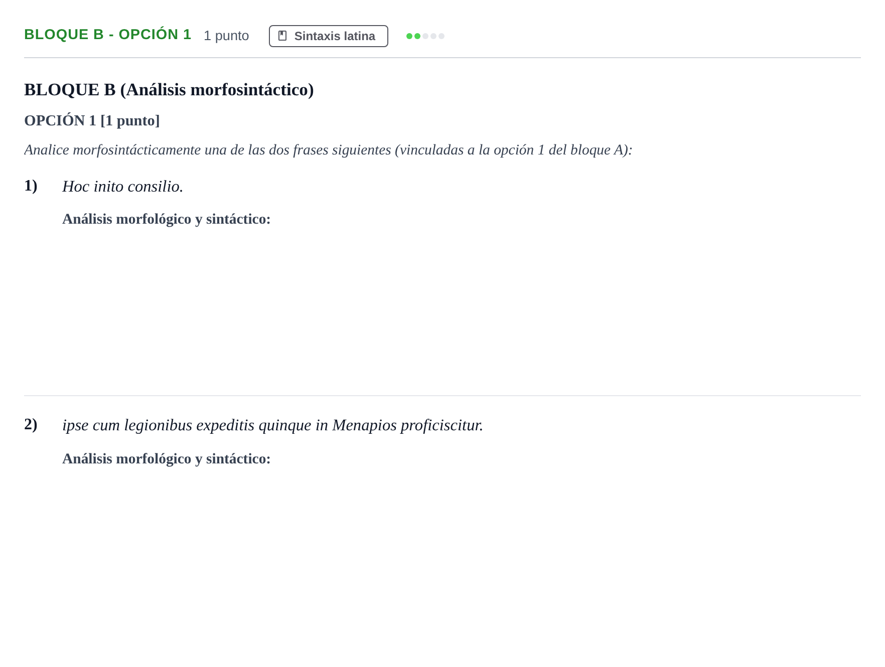 Enunciado: Bloque B - Opción 1 · Latín II PAU Andalucía Examen 2 2020