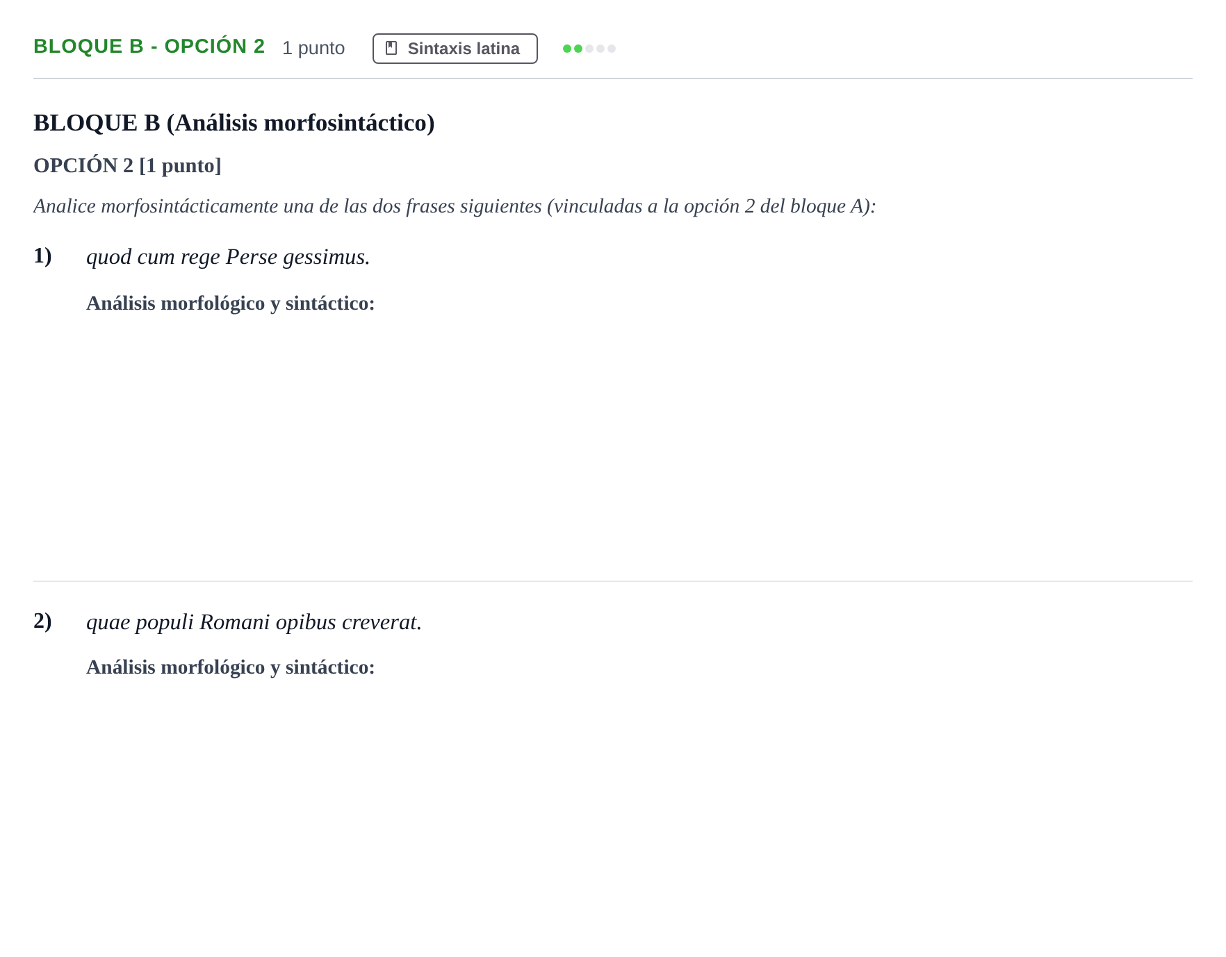 Enunciado: Bloque B - Opción 2 · Latín II PAU Andalucía Examen 2 2020