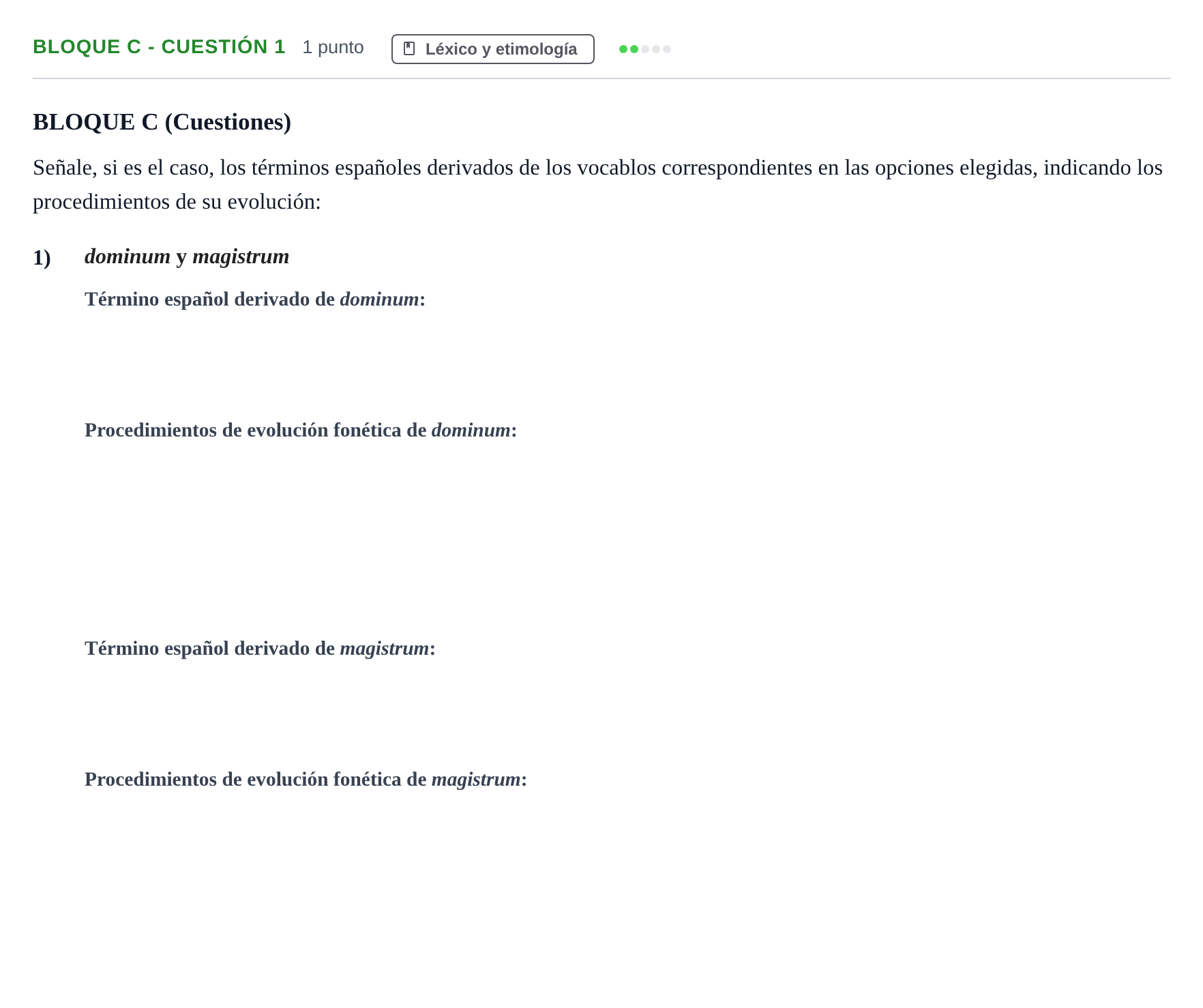 Enunciado: Bloque C - Cuestión 1 · Latín II PAU Andalucía Examen 2 2020