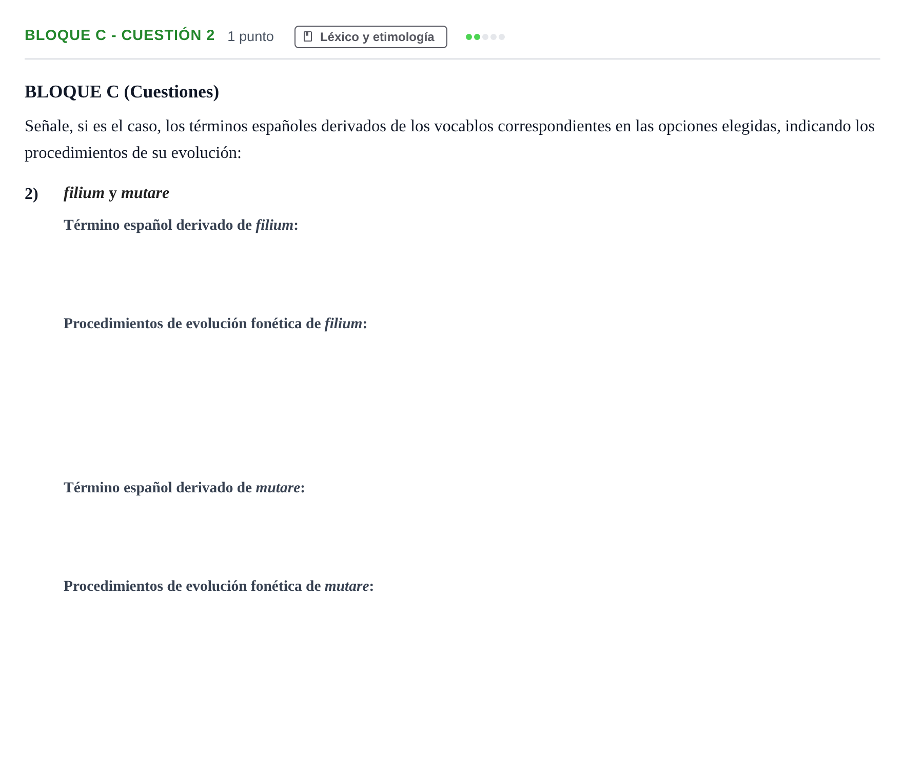 Enunciado: Bloque C - Cuestión 2 · Latín II PAU Andalucía Examen 2 2020