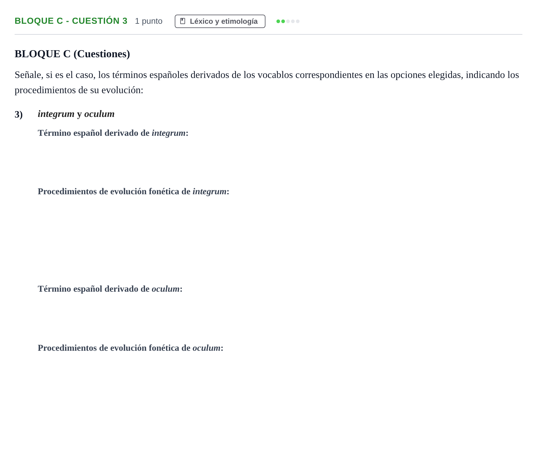 Enunciado: Bloque C - Cuestión 3 · Latín II PAU Andalucía Examen 2 2020