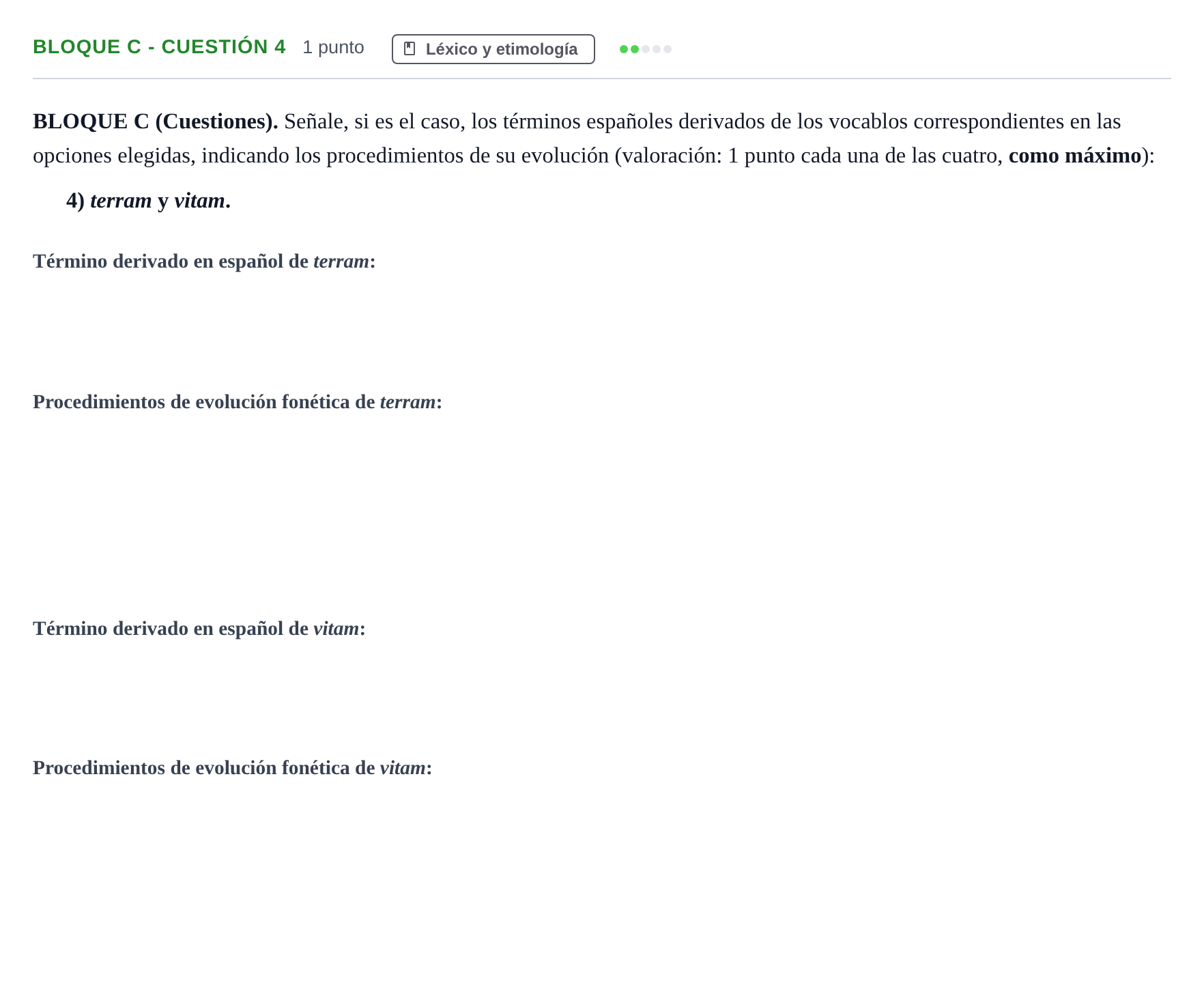 Enunciado: Bloque C - Cuestión 4 · Latín II PAU Andalucía Examen 2 2020