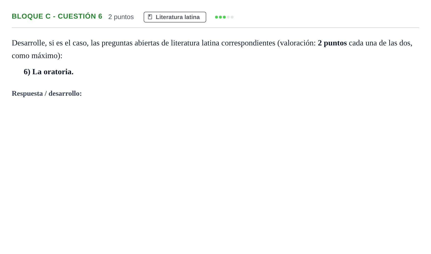 Enunciado: Bloque C - Cuestión 6 · Latín II PAU Andalucía Examen 2 2020