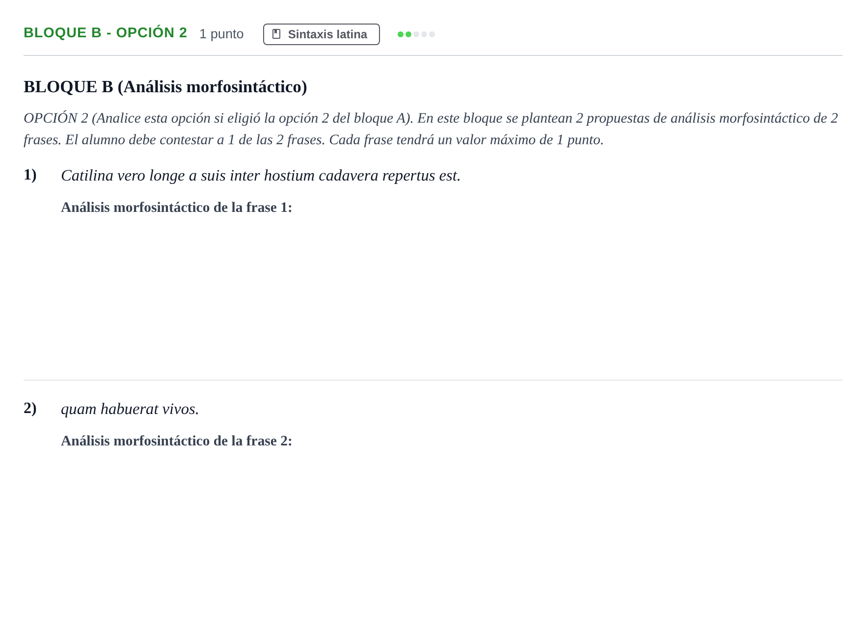Enunciado: Bloque B - Opción 2 · Latín II PAU Andalucía Examen 3 2020