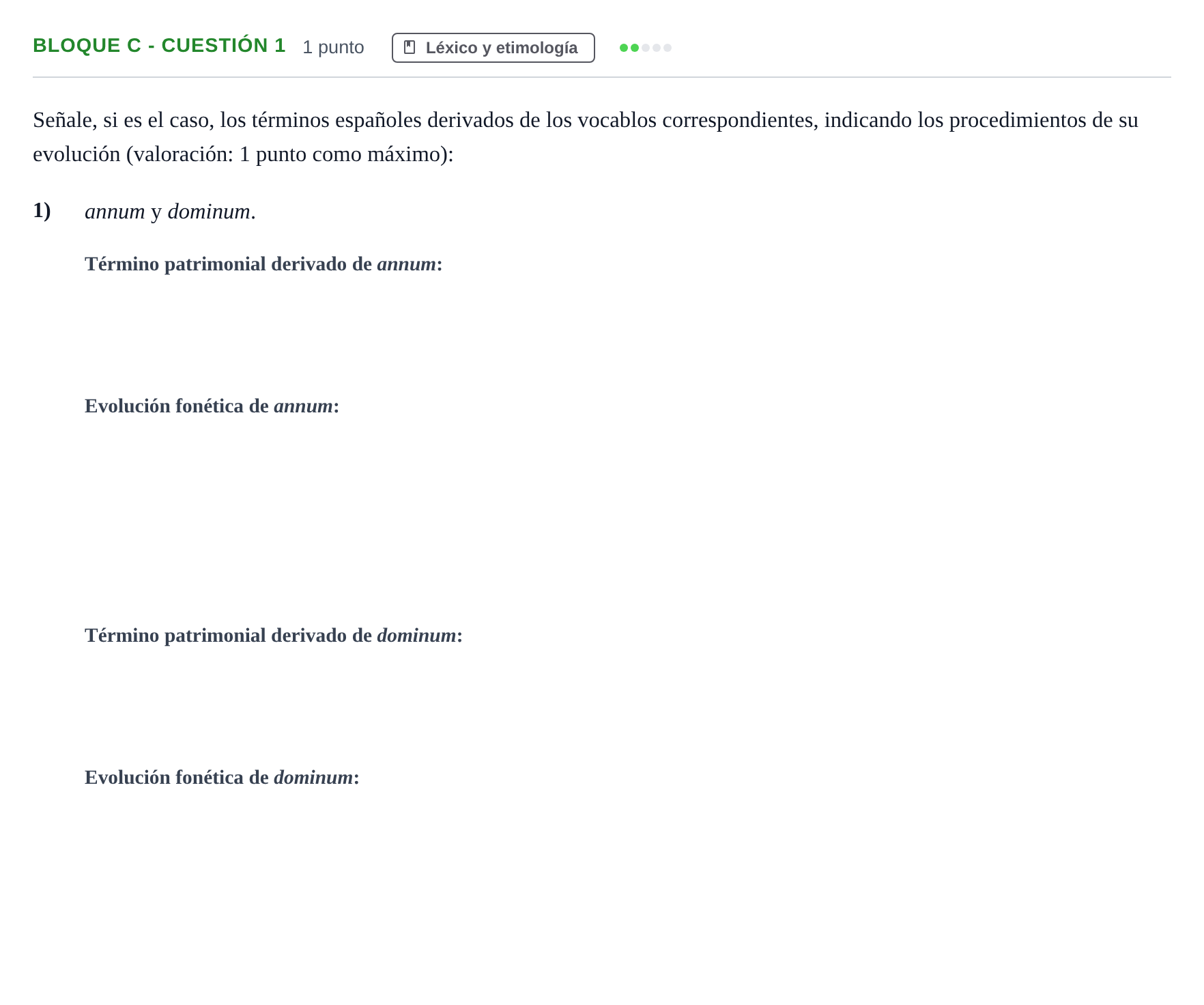 Enunciado: Bloque C - Cuestión 1 · Latín II PAU Andalucía Examen 3 2020