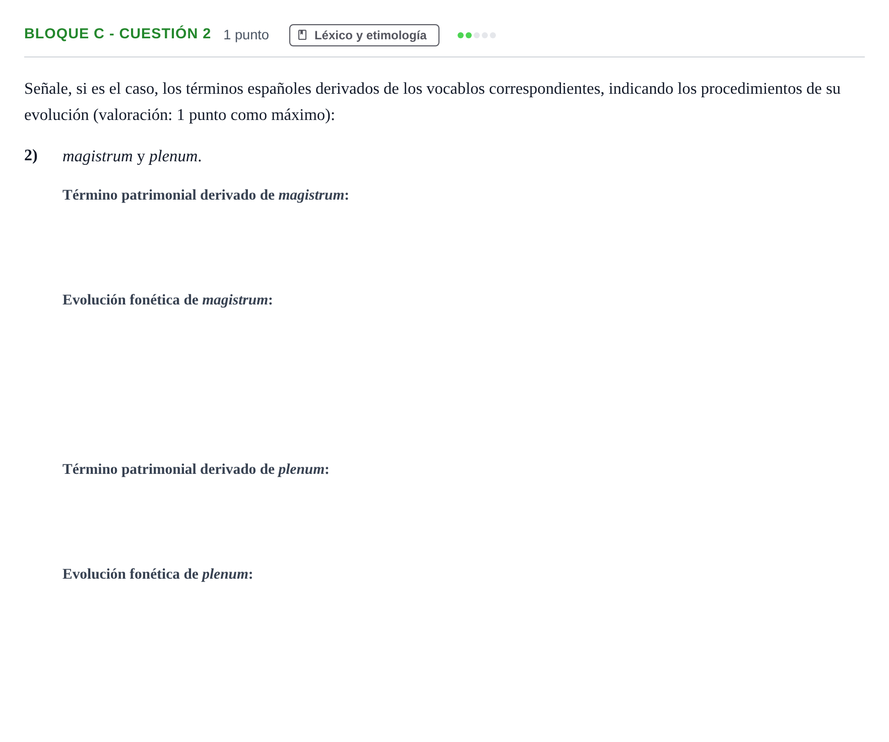 Enunciado: Bloque C - Cuestión 2 · Latín II PAU Andalucía Examen 3 2020