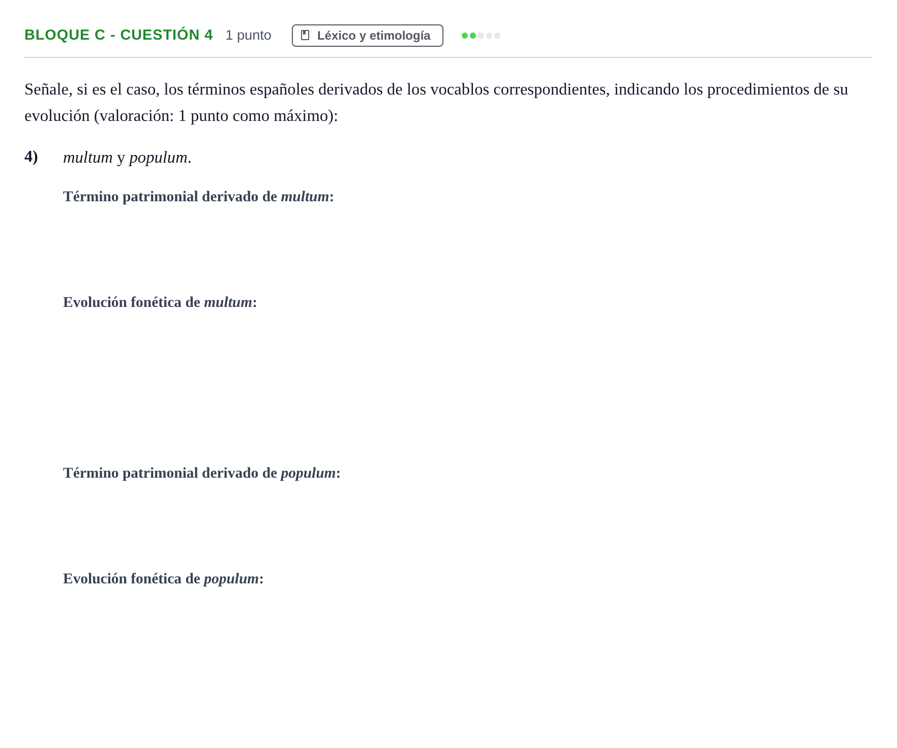 Enunciado: Bloque C - Cuestión 4 · Latín II PAU Andalucía Examen 3 2020