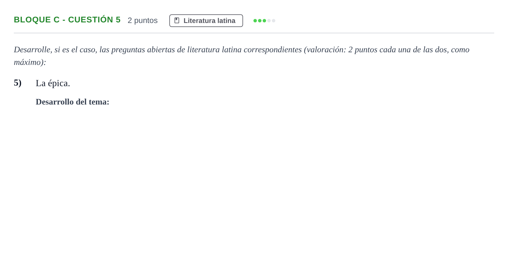 Enunciado: Bloque C - Cuestión 5 · Latín II PAU Andalucía Examen 3 2020