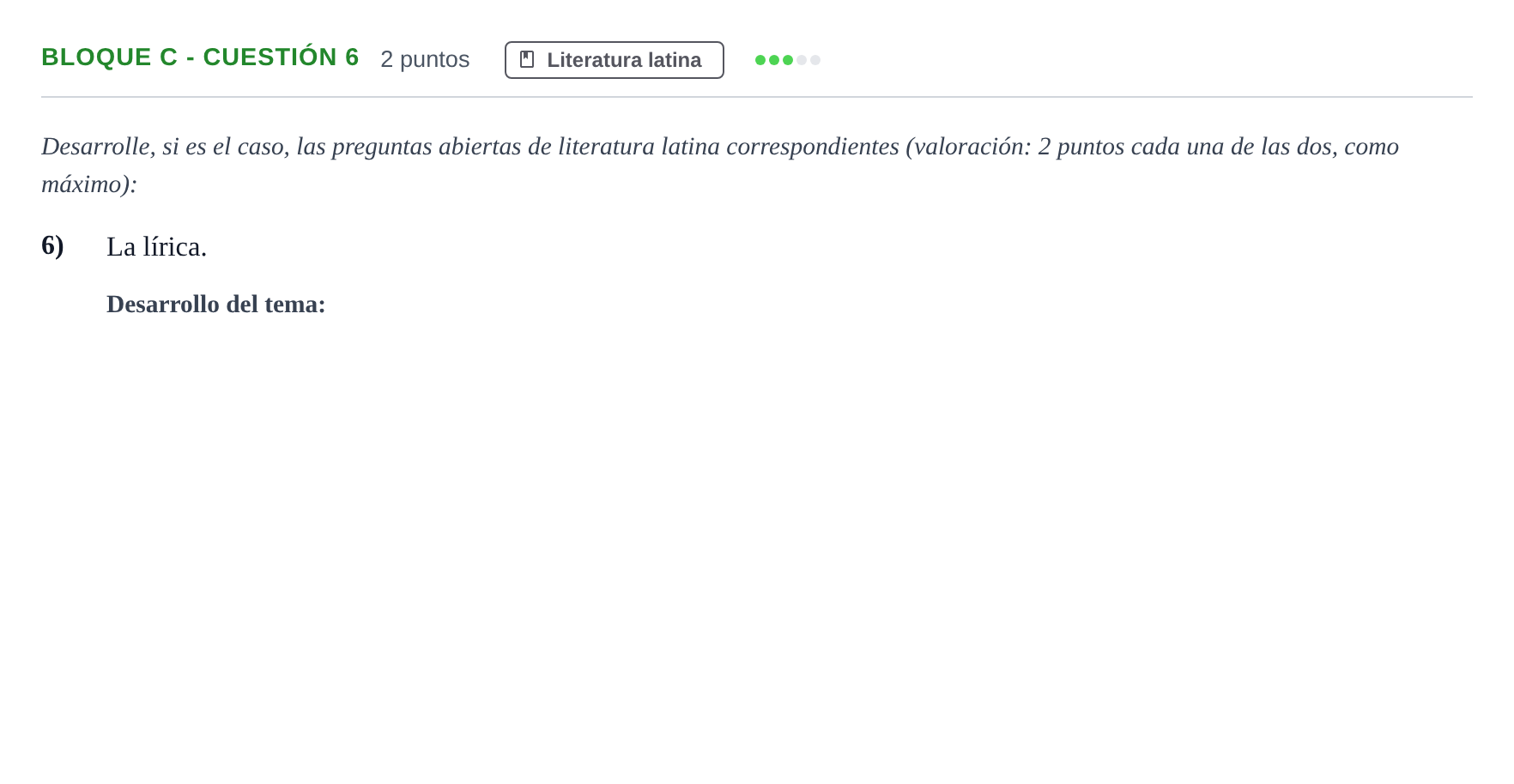 Enunciado: Bloque C - Cuestión 6 · Latín II PAU Andalucía Examen 3 2020