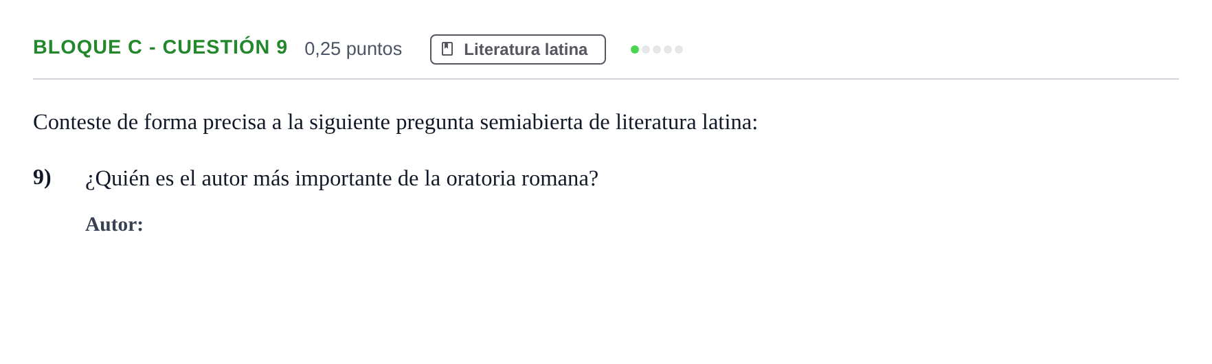 Enunciado: Bloque C - Cuestión 9 · Latín II PAU Andalucía Examen 3 2020