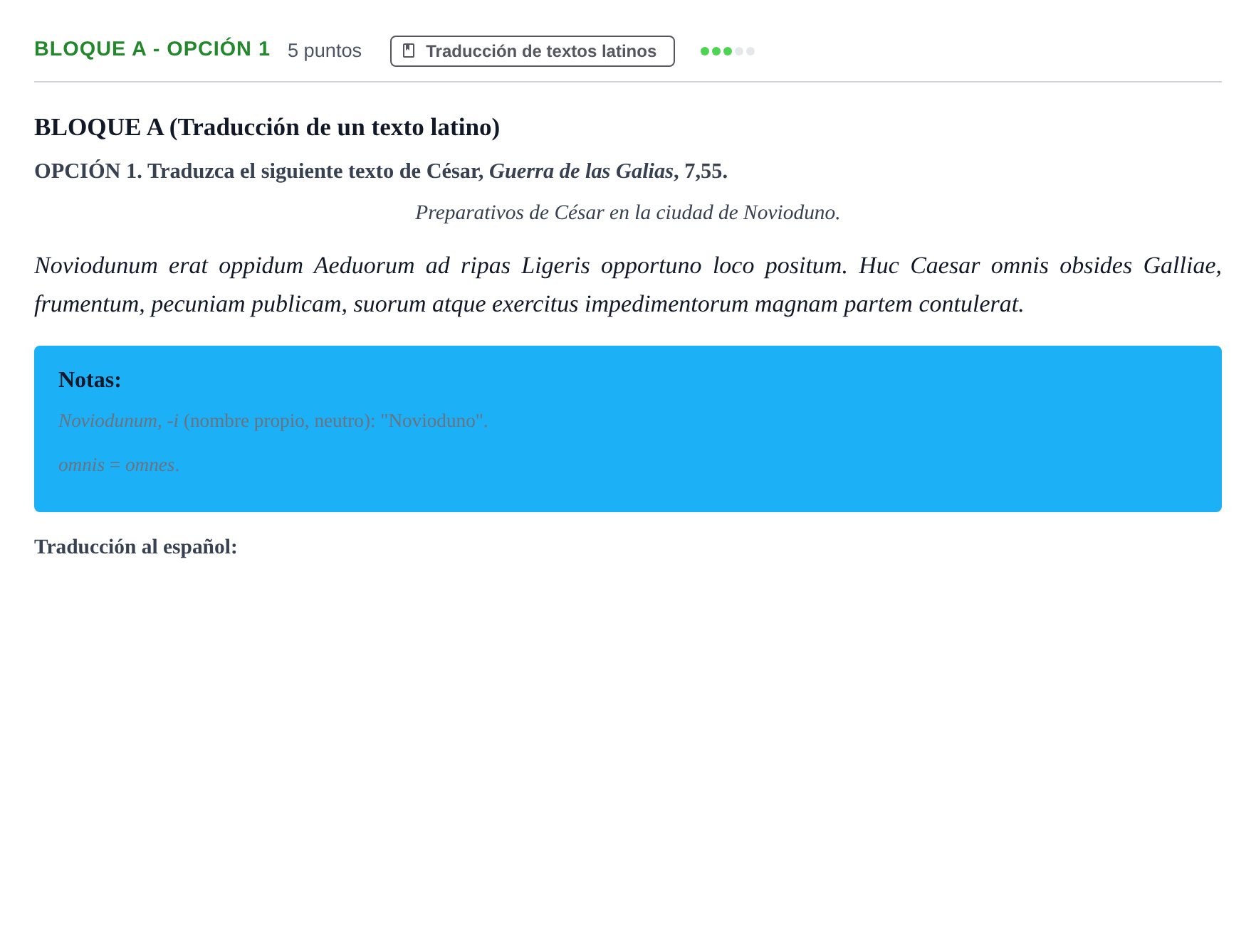Enunciado: Bloque A - Opción 1 · Latín II PAU Andalucía Examen 4 2020