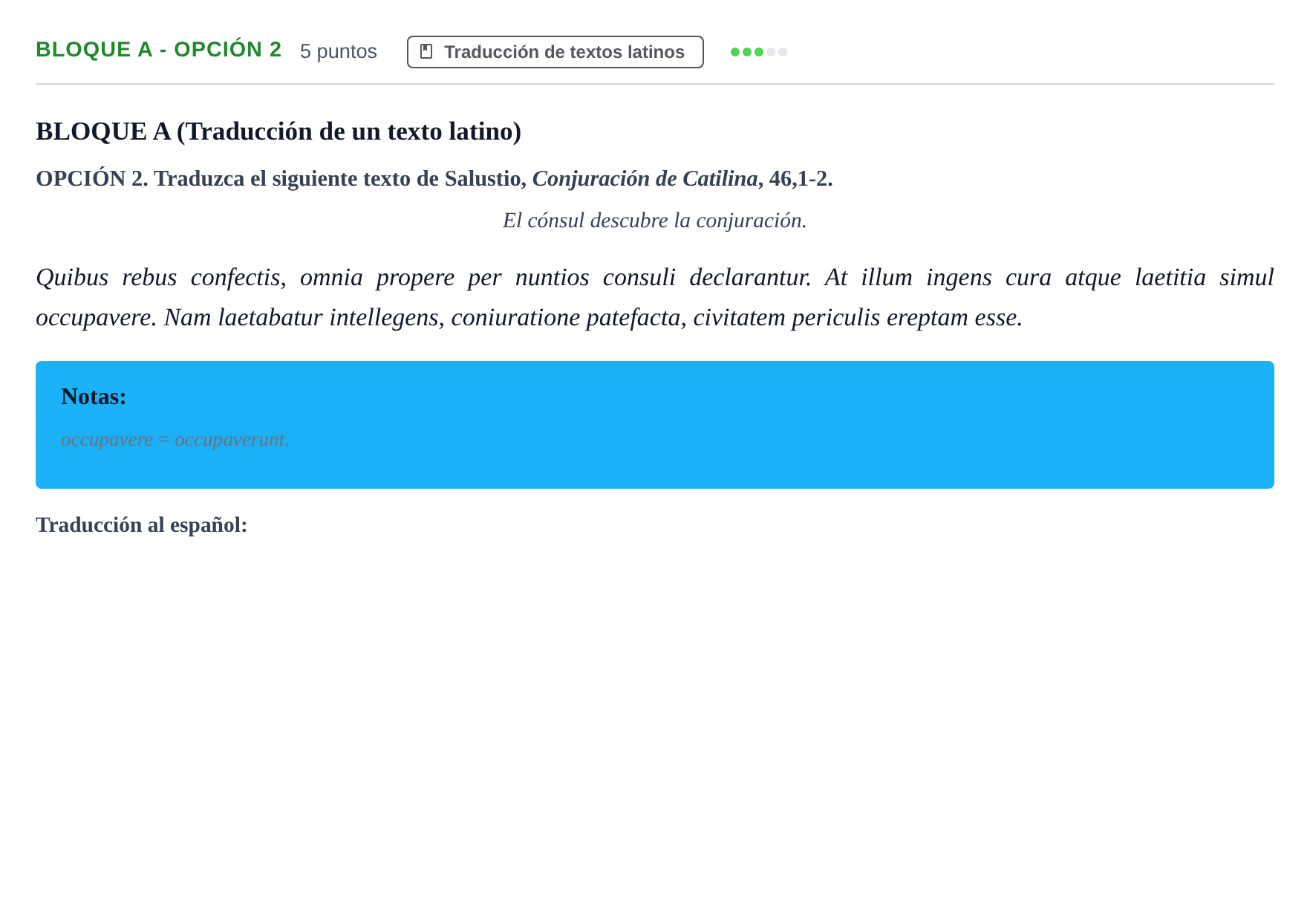 Enunciado: Bloque A - Opción 2 · Latín II PAU Andalucía Examen 4 2020