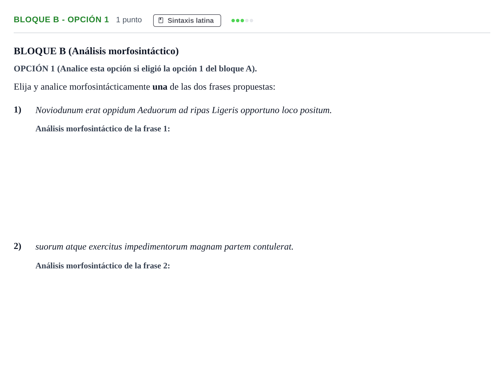 Enunciado: Bloque B - Opción 1 · Latín II PAU Andalucía Examen 4 2020