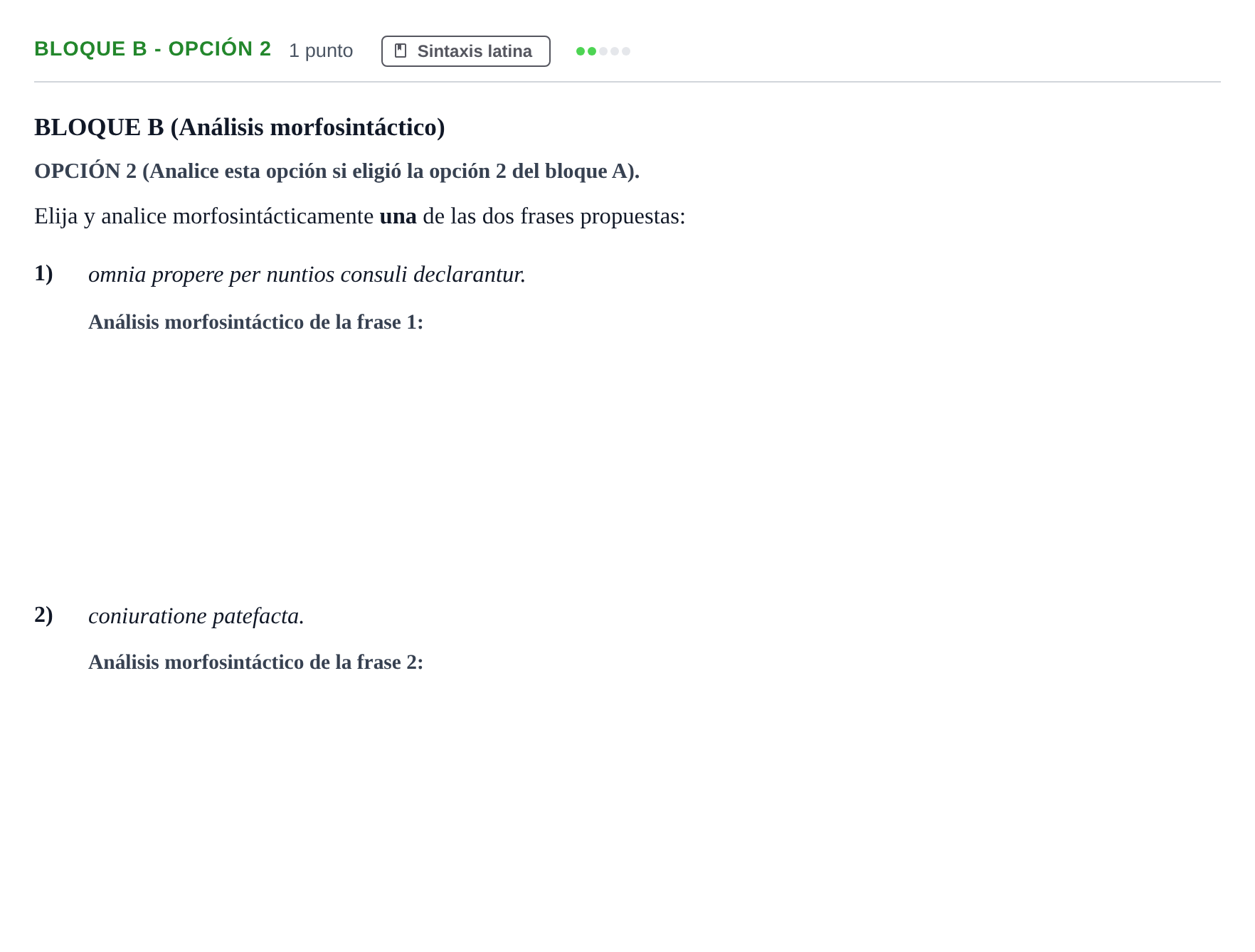 Enunciado: Bloque B - Opción 2 · Latín II PAU Andalucía Examen 4 2020