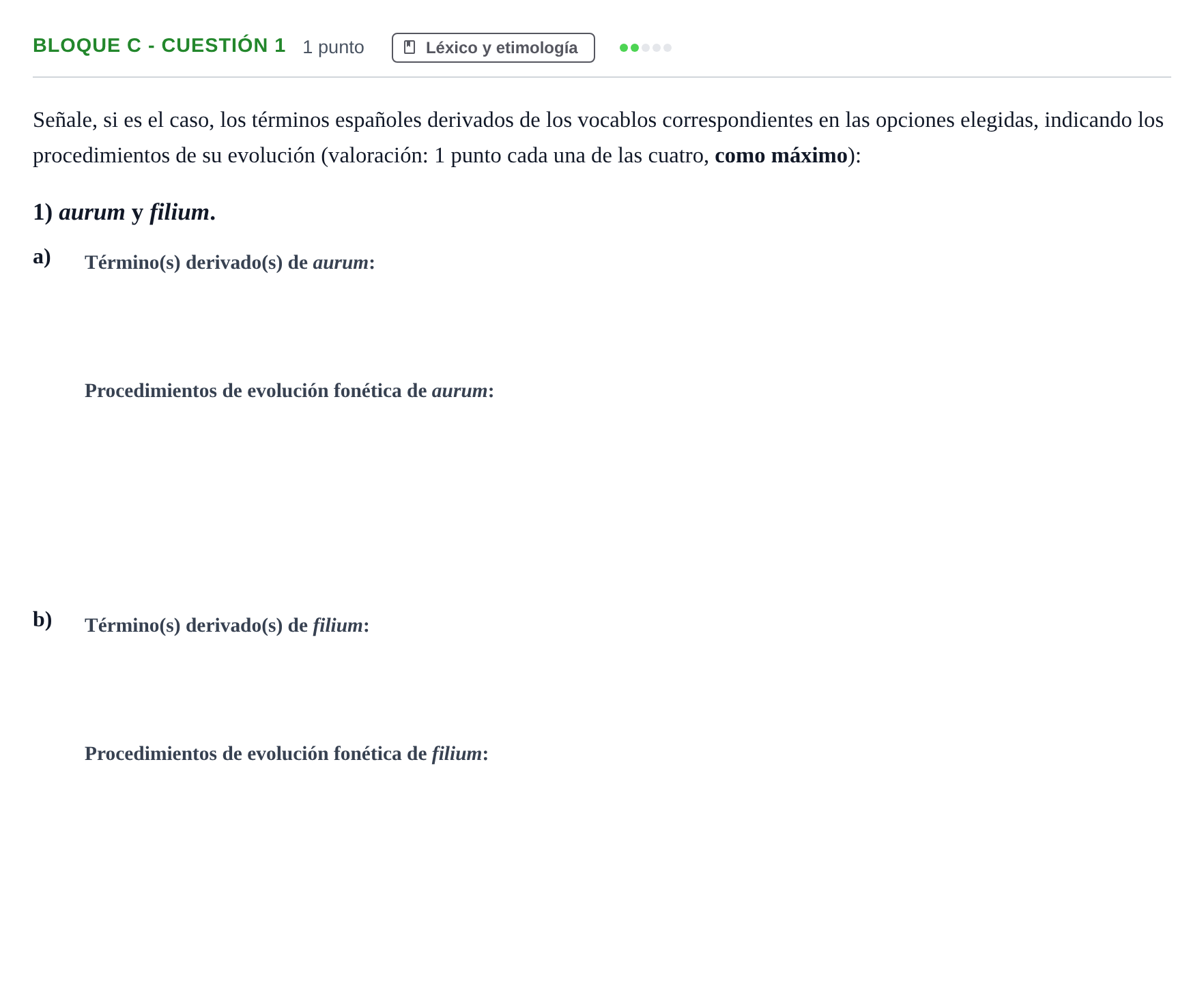 Enunciado: Bloque C - Cuestión 1 · Latín II PAU Andalucía Examen 4 2020