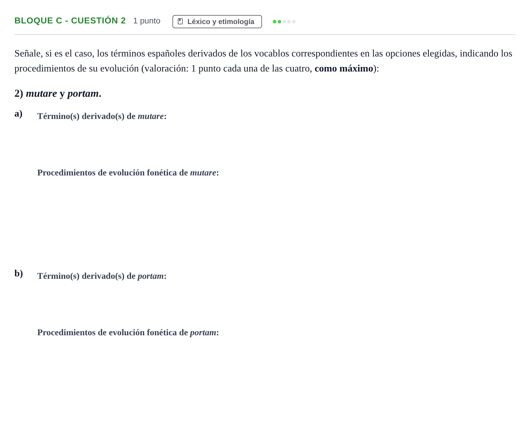 Enunciado: Bloque C - Cuestión 2 · Latín II PAU Andalucía Examen 4 2020