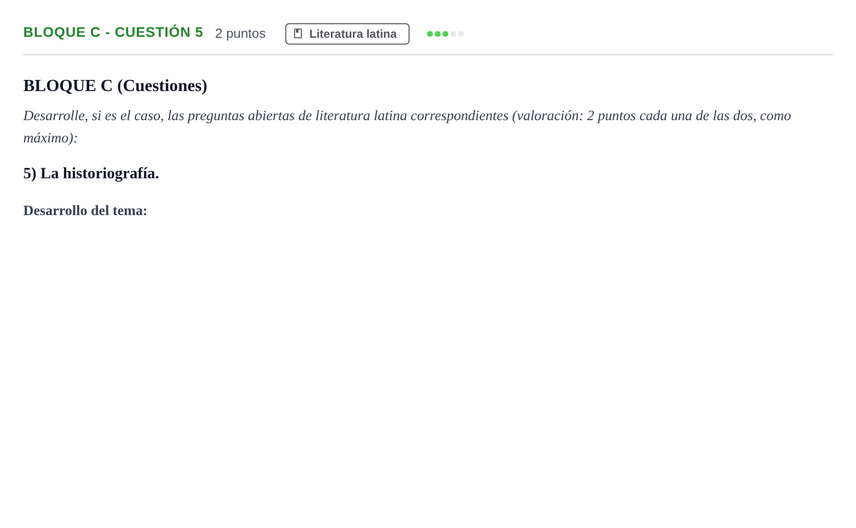Enunciado: Bloque C - Cuestión 5 · Latín II PAU Andalucía Examen 4 2020