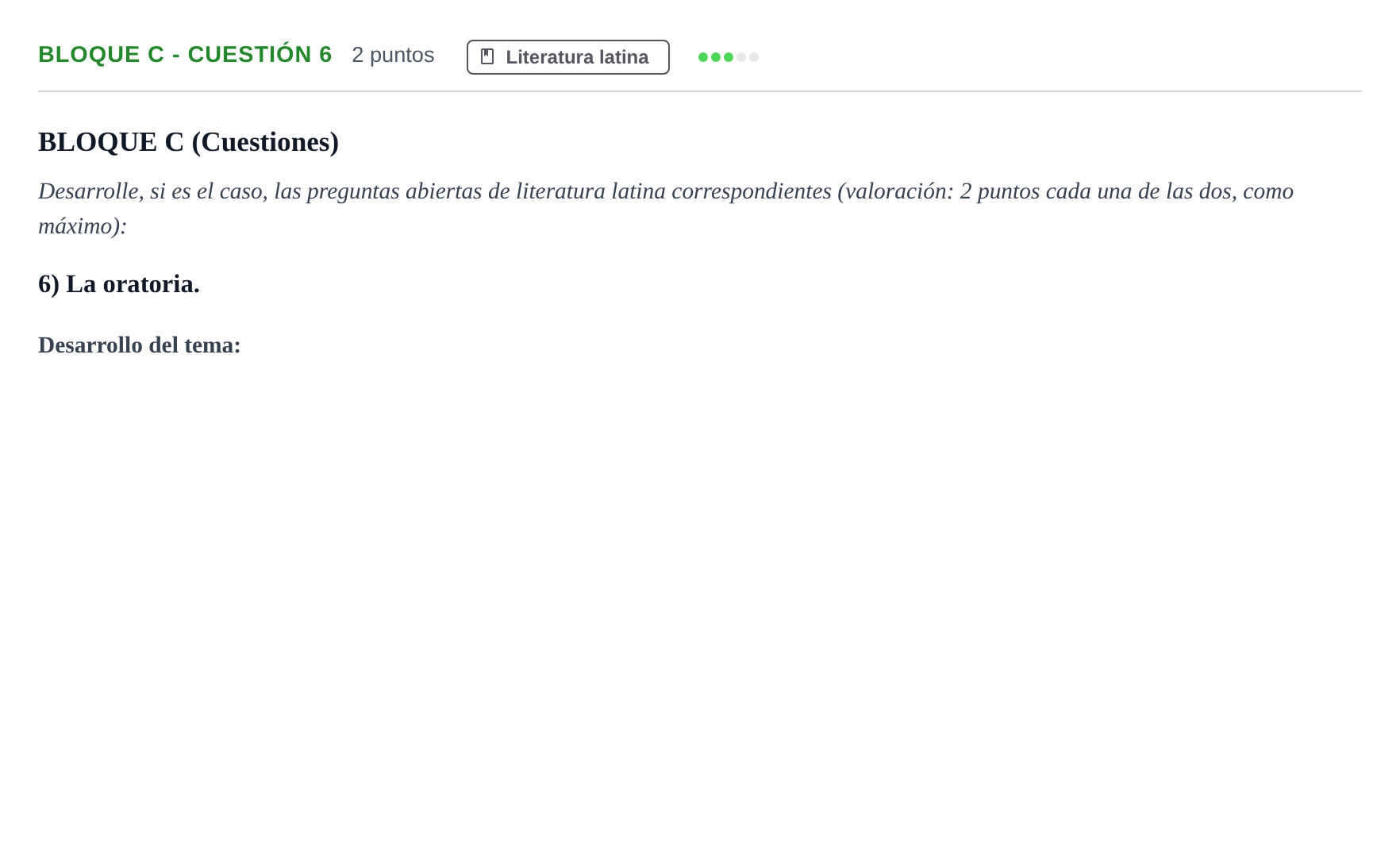 Enunciado: Bloque C - Cuestión 6 · Latín II PAU Andalucía Examen 4 2020