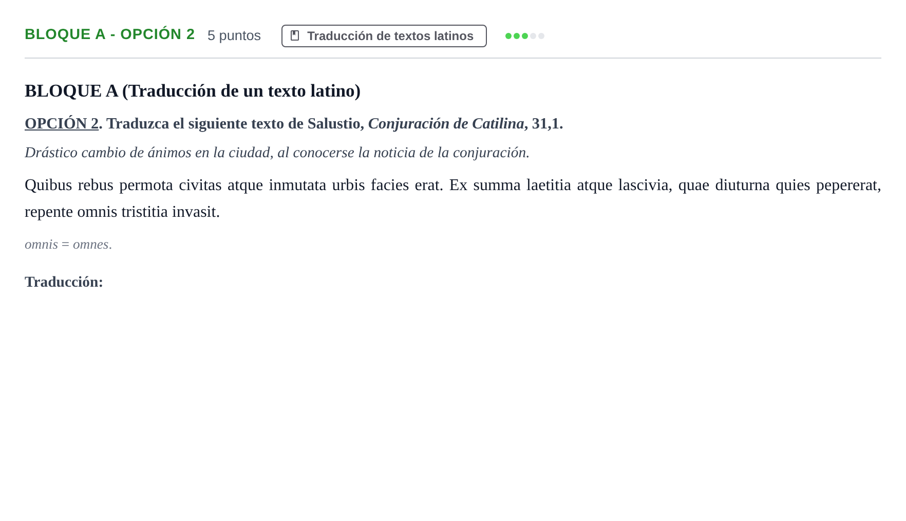 Enunciado: Bloque A - Opción 2 · Latín II PAU Andalucía Examen 5 2020