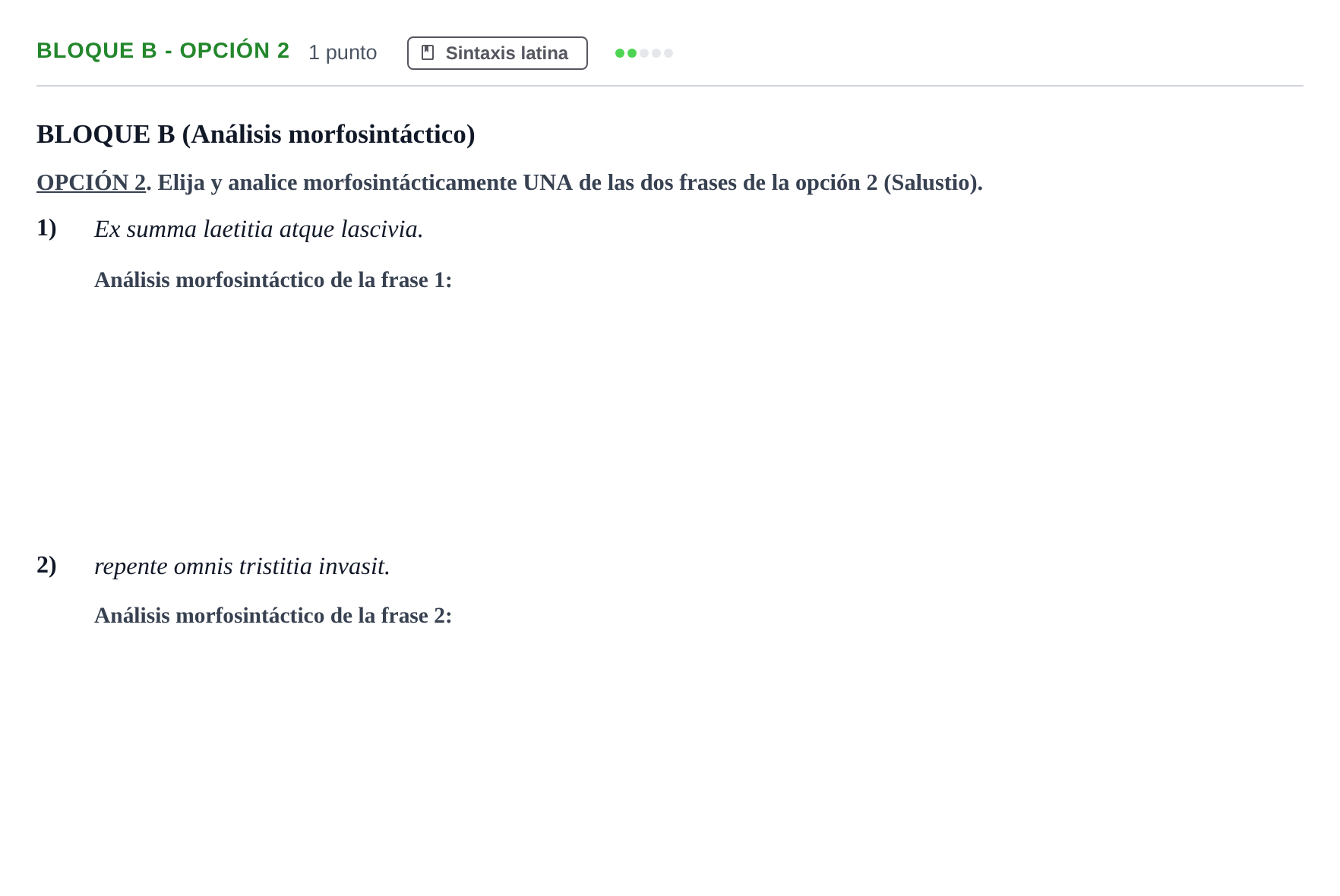 Enunciado: Bloque B - Opción 2 · Latín II PAU Andalucía Examen 5 2020